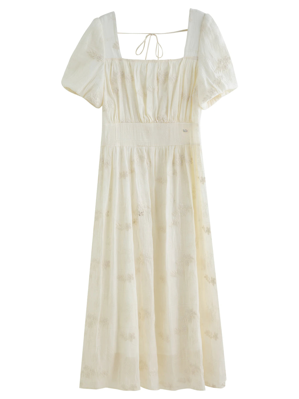 FSLE Summer 2025 Women's Square Neck Dress - Floral Embroidered Tea Length Relaxed Fit Maxi with Flutter Sleeves