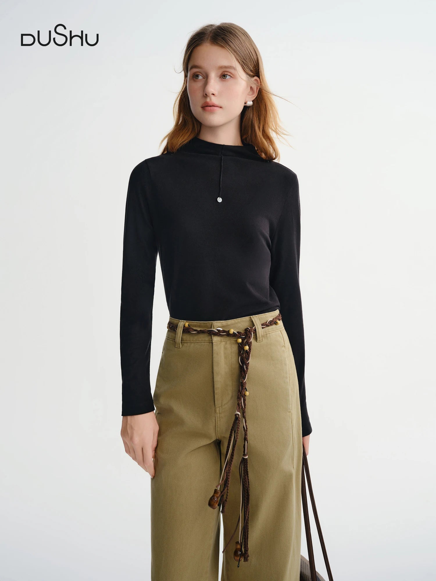 DUSHU Winter 2025 Women Antibacterial Skin-Friendly Layering Top - Versatile Soft Touch Basic Shirt for Casual Elegant Commuting
