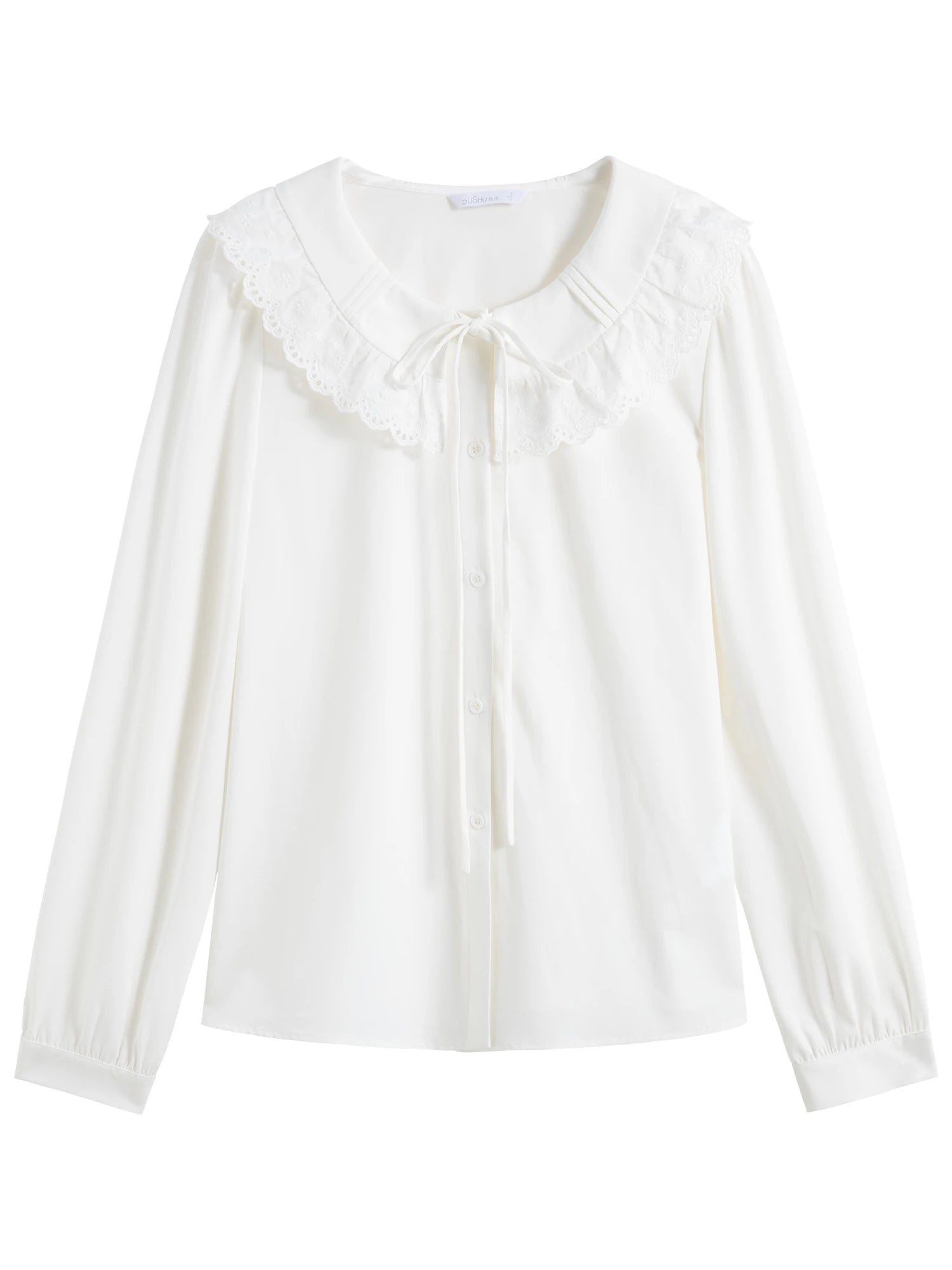 DUSHU Office Lady Women's French Lace Up Doll Neck Shirt Loose H-shaped Versatile Casual Loose Women Top 25DS81226