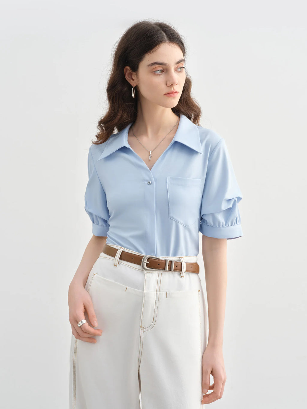 DUSHU 2025 Summer Plus-Size Workwear Blouse - Tailored Silhouette & Breathable Textured Weave Casual Blouse 25DS82289
