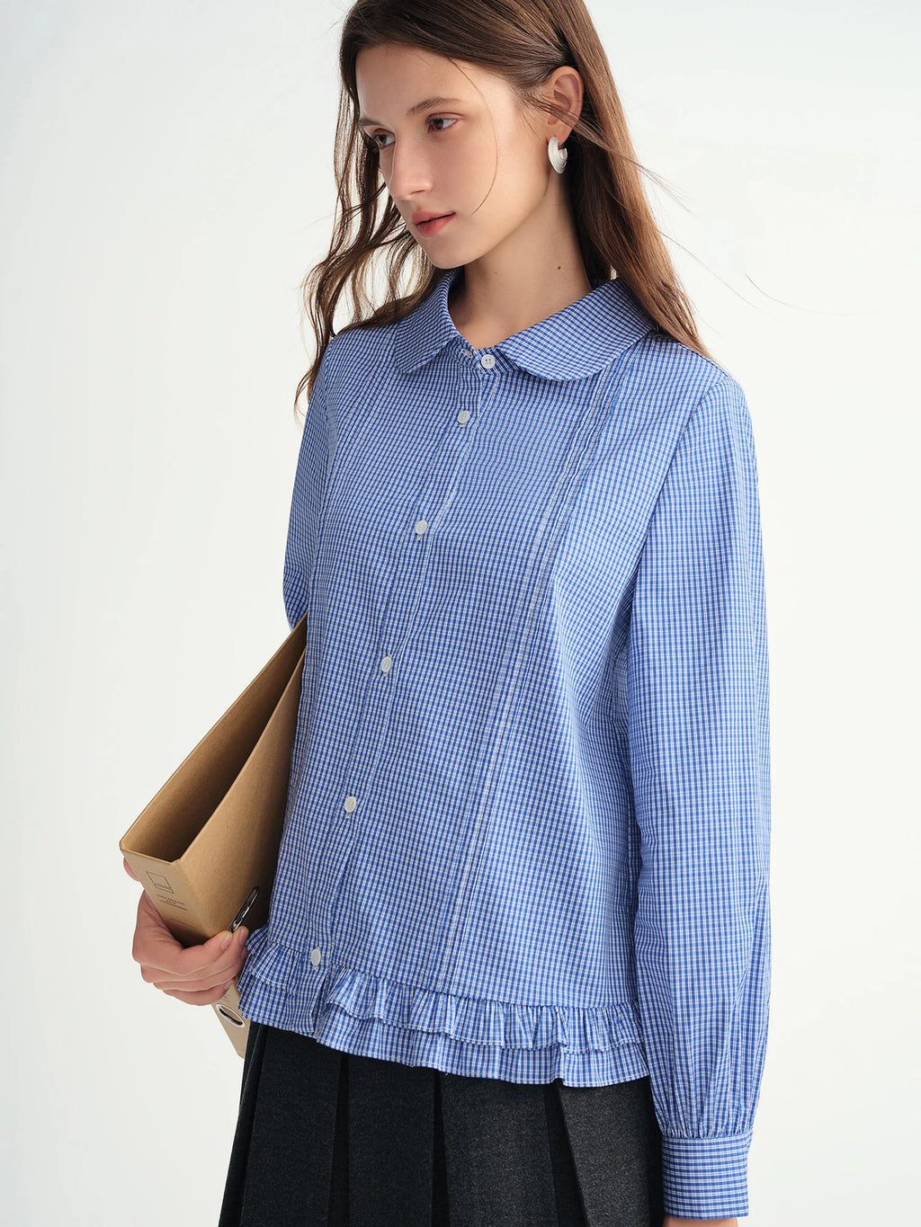 DUSHU Plus-size Women Clothing 【Sweet Tea Girl】 Striped Gathered Wooden Ear neckline and hem Babydoll Dress 2025 Winter Shirt