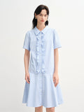 DUSHU Ruffled Decorative Plaid Shirt Dress For Women 2025 Summer New Arrival Commuter Temperament Blue Dress 25DS82381