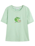 DUSHU 2025 Summer Women's Fruit Print Crystal T-Shirt - Dual-Tone Design & Breathable Cotton Blend for Casual Chic Style