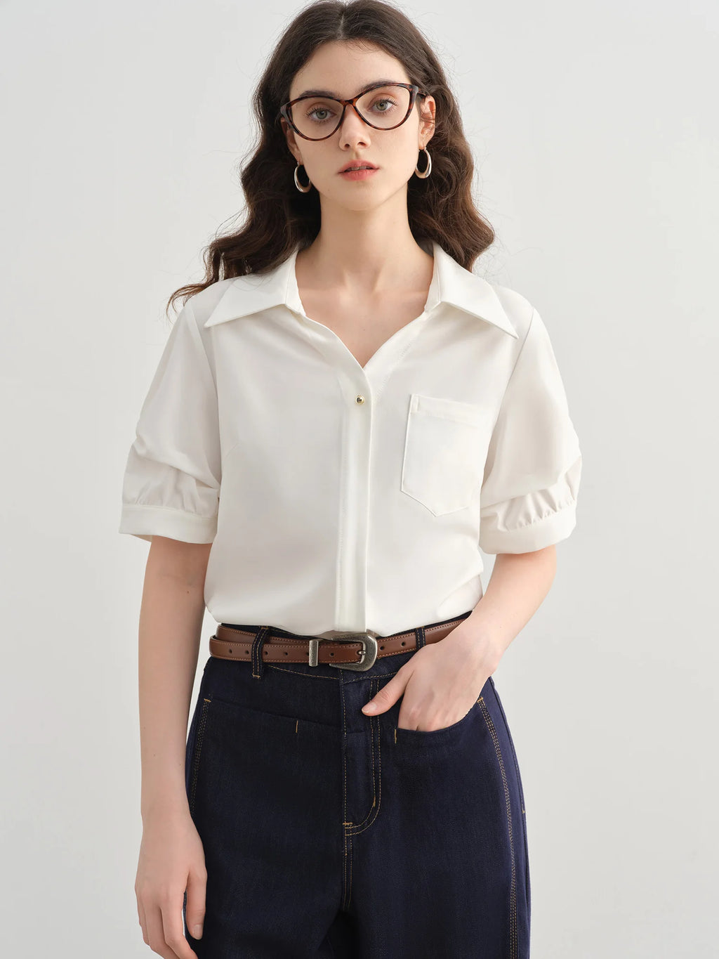 DUSHU 2025 Summer Plus-Size Workwear Blouse - Tailored Silhouette & Breathable Textured Weave Casual Blouse 25DS82289
