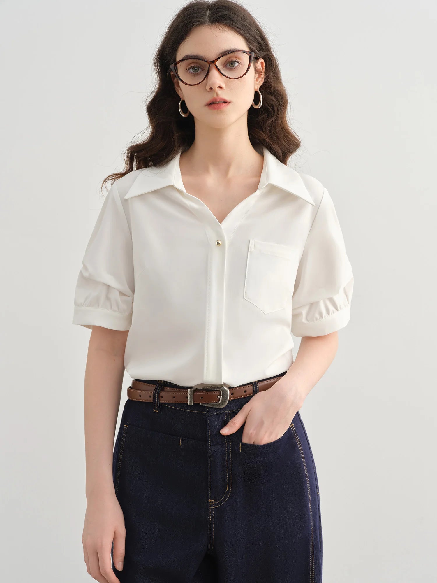 DUSHU 2025 Summer Plus-Size Workwear Blouse - Tailored Silhouette & Breathable Textured Weave Casual Blouse 25DS82289
