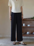 DUSHU Casual All-match Elastic Waist Coolness Pants for Women New Summer Wear Basic Straight Mopping Solid Color Pant Female