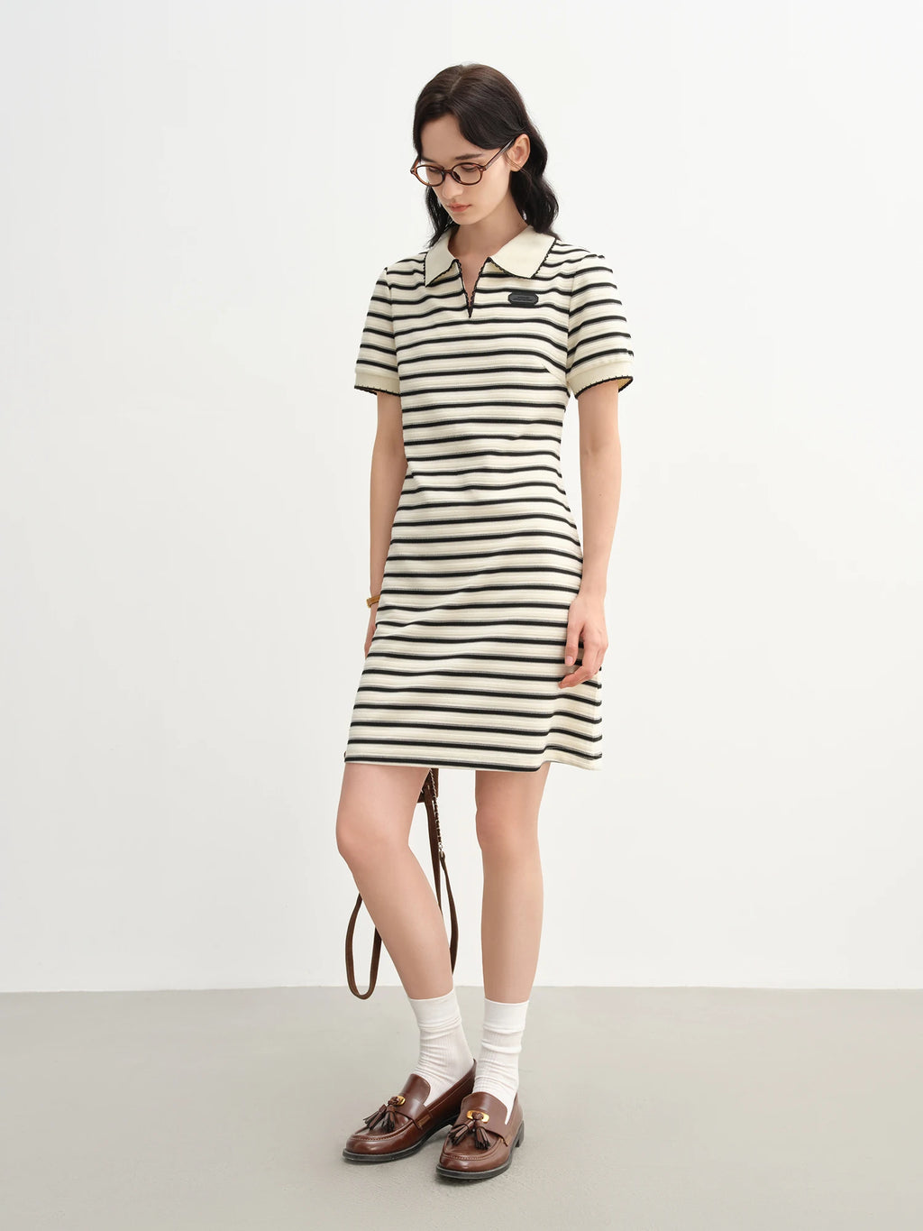 DUSHU Old Money Style Women Daily College Knitted Striped Dress 2025 Summer New Arrival Commuting Temperament Dress 25DS82710