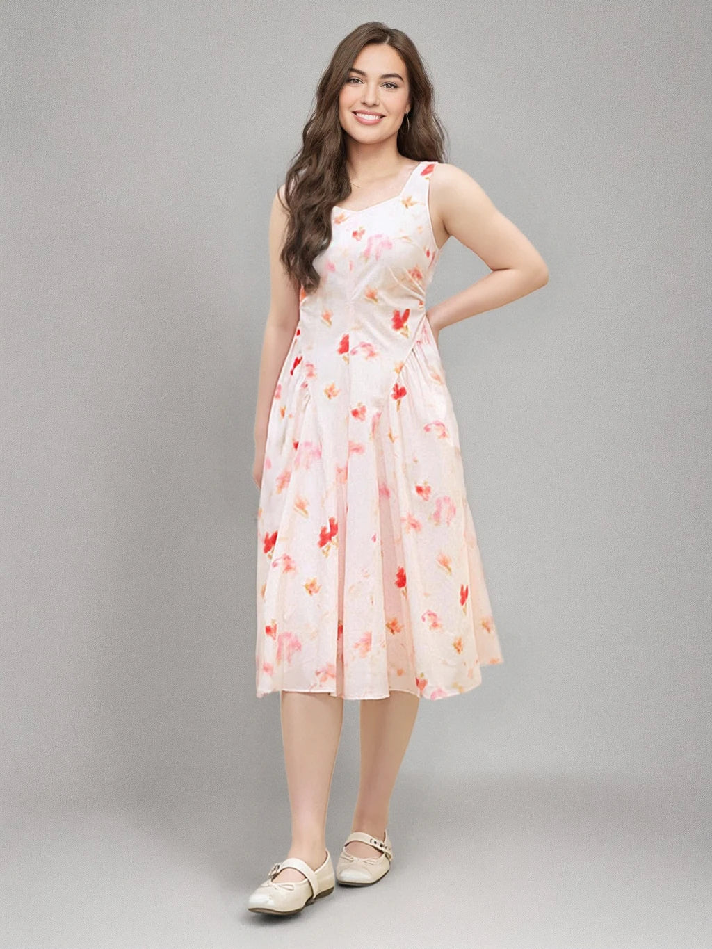 DUSHU Plus Size French Floral Wrap Dress 2025 Summer Slimming Midi Layering Dress Elegant Lace Trim Office Casual Chic Dress
