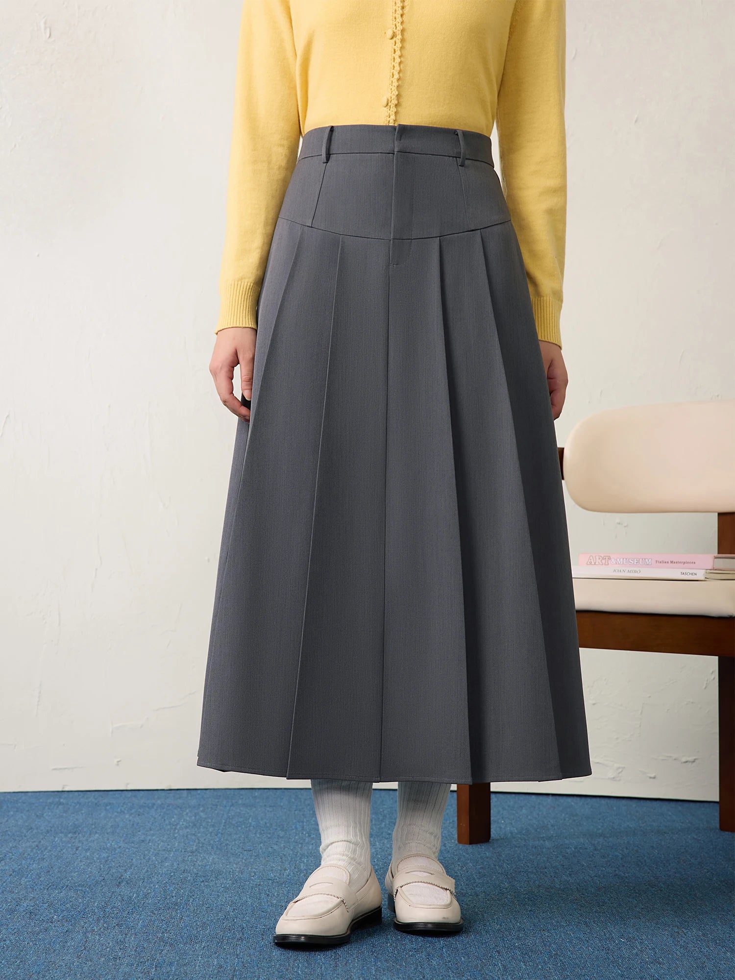 DUSHU Office Lady High Waisted Pleated A-line Skirt 2025 Spring New Commuting Versatile Fashion A-line Skirt 25DS81131