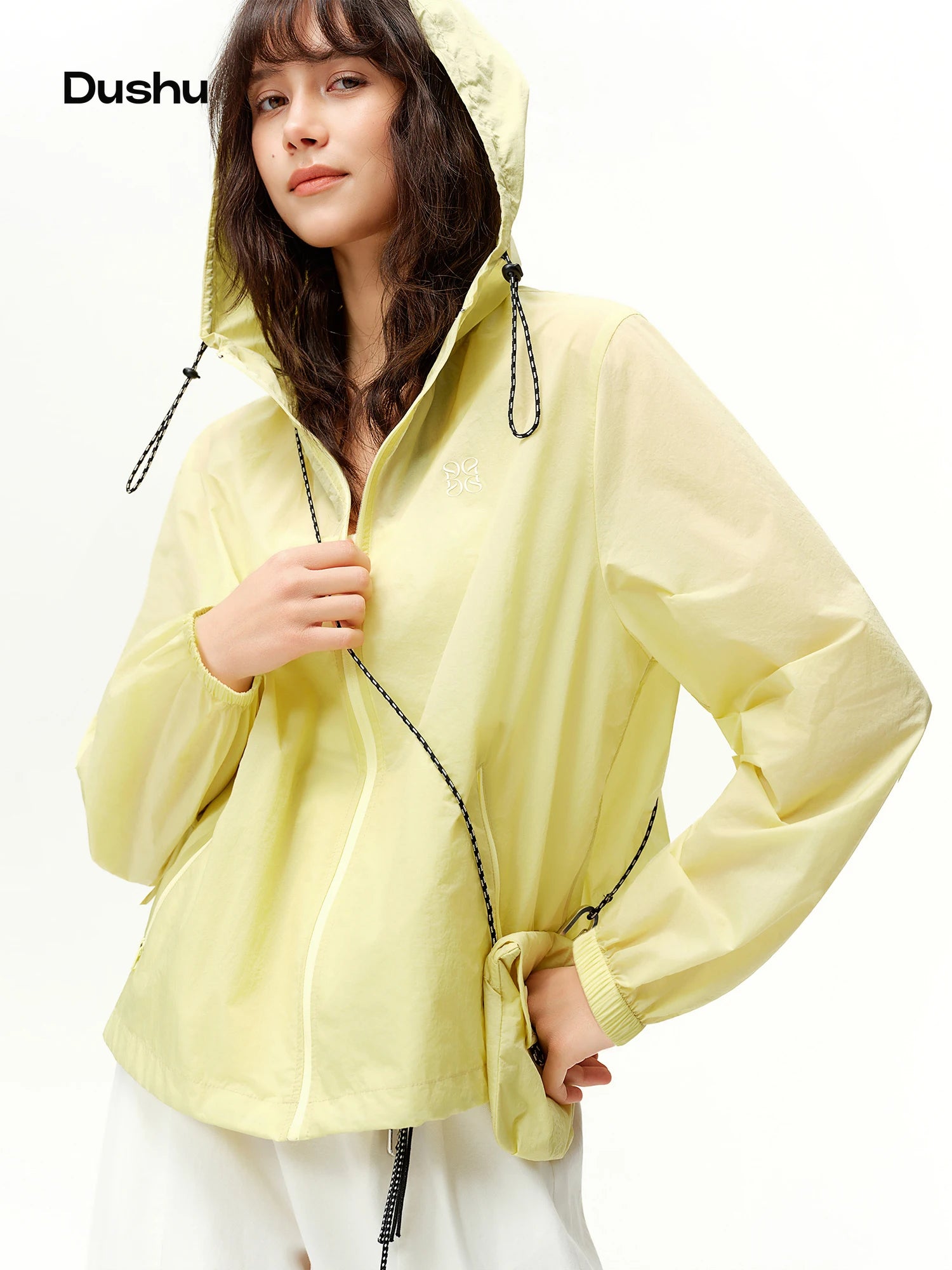 DUSHU 2026 Spring Women's Lightweight Sun Protective Hooded Jacket Casual Windbreaker for Outdoor Commute Sustainable Lifestyle