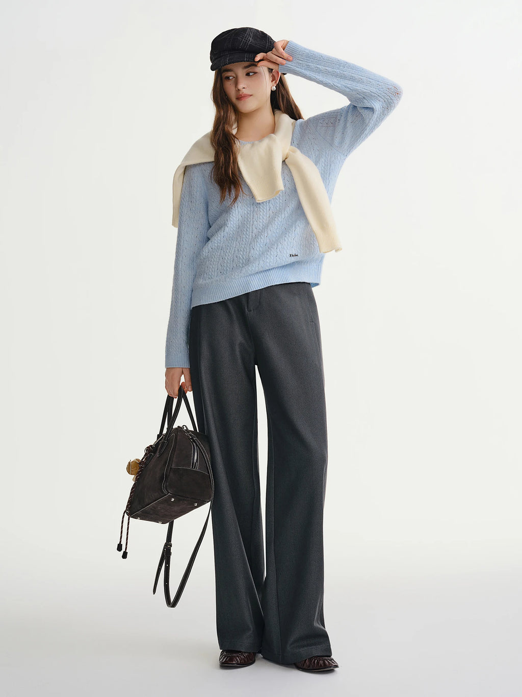 DUSHU Plus-size Women's Career Advancement Tailored Slightly Flared Pants Winter High-waisted Flattering Straight-leg Casualwear
