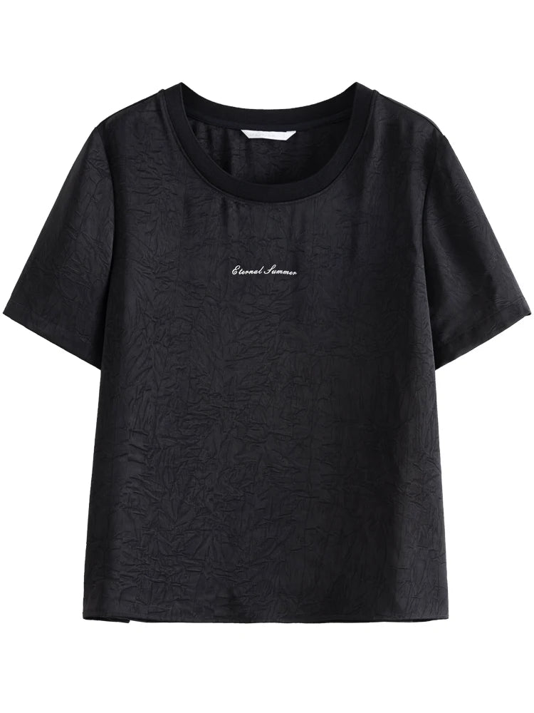 DUSHU Women T-Shirts Simple Printed T-shirt for Women Summer Short Sleeve Tees Round Neck Pink T-Shirt for Women