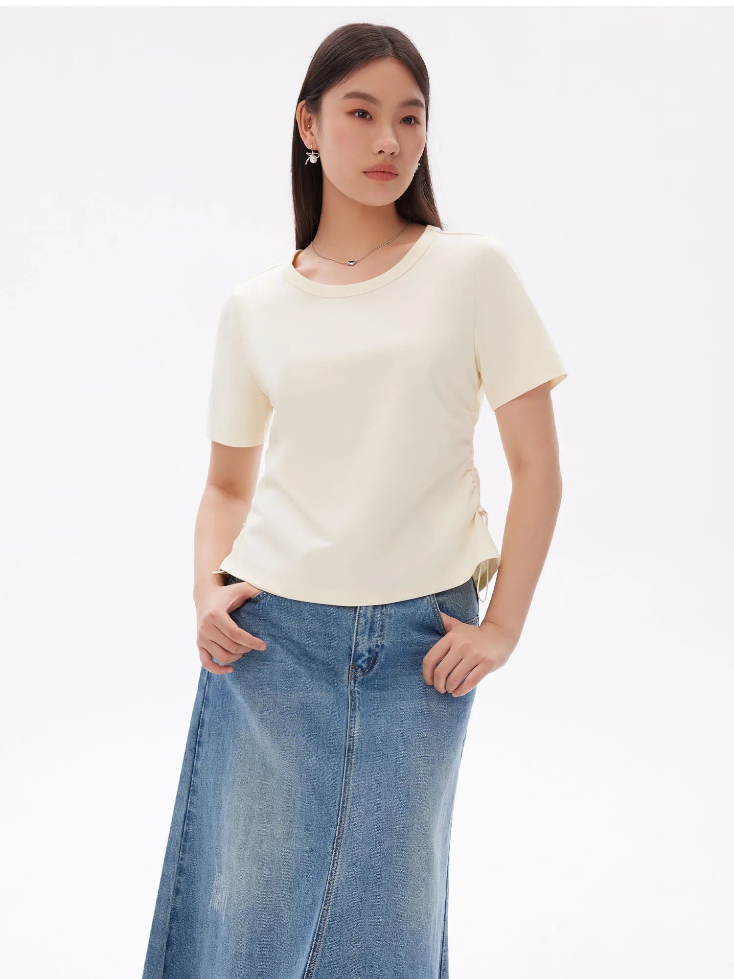 DUSHU Plus Size Loose Slim Casual Versatile Short-sleeved T-shirt for Women 2025 Summer New Arrival Three Colors Tops 25DS82033