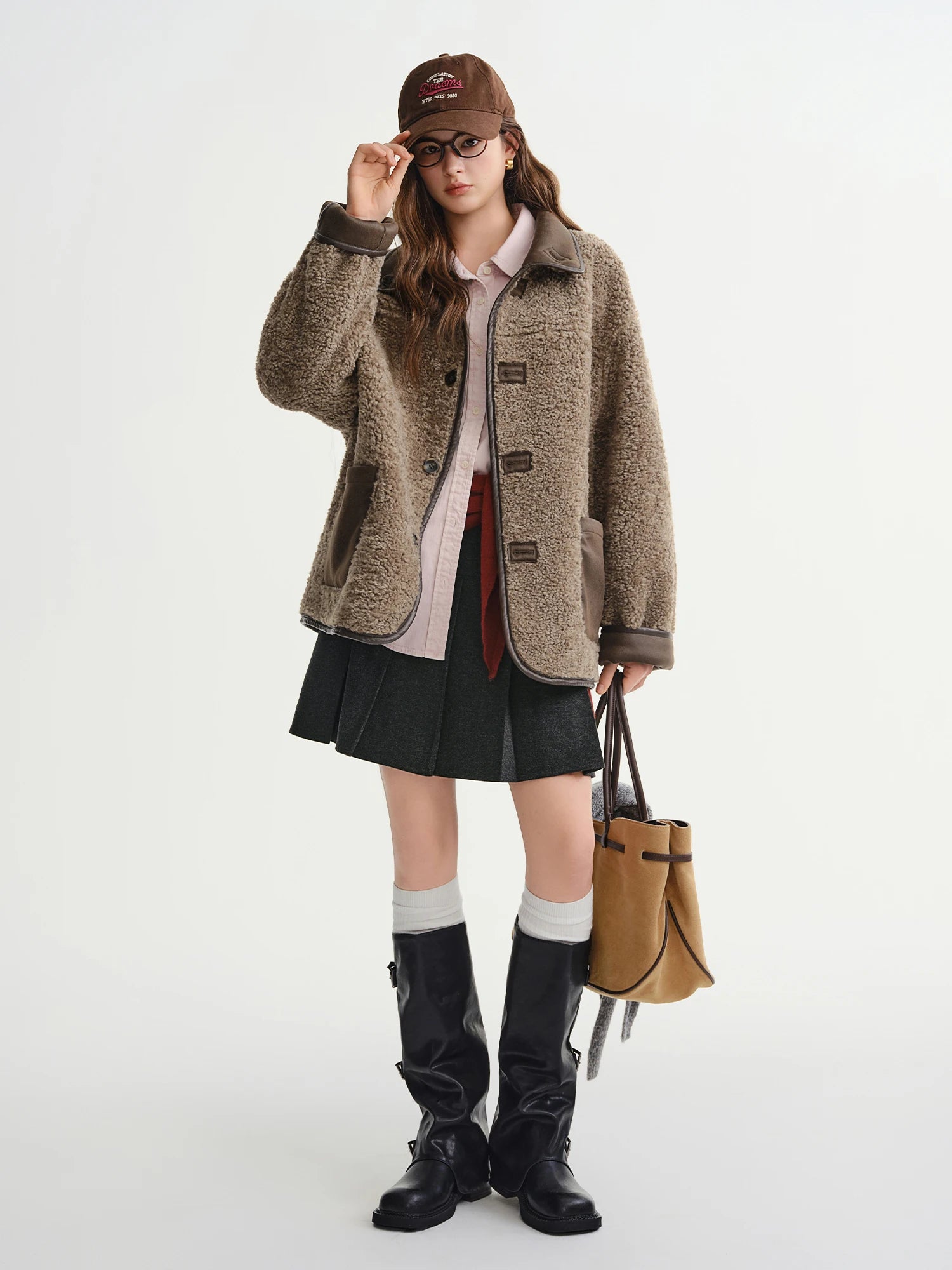 DUSHU Plus Size Brown Fur Jacket Stright Design Loose Fit Warm Reversible Vintage American Style 2025 Winter New Style Leisure