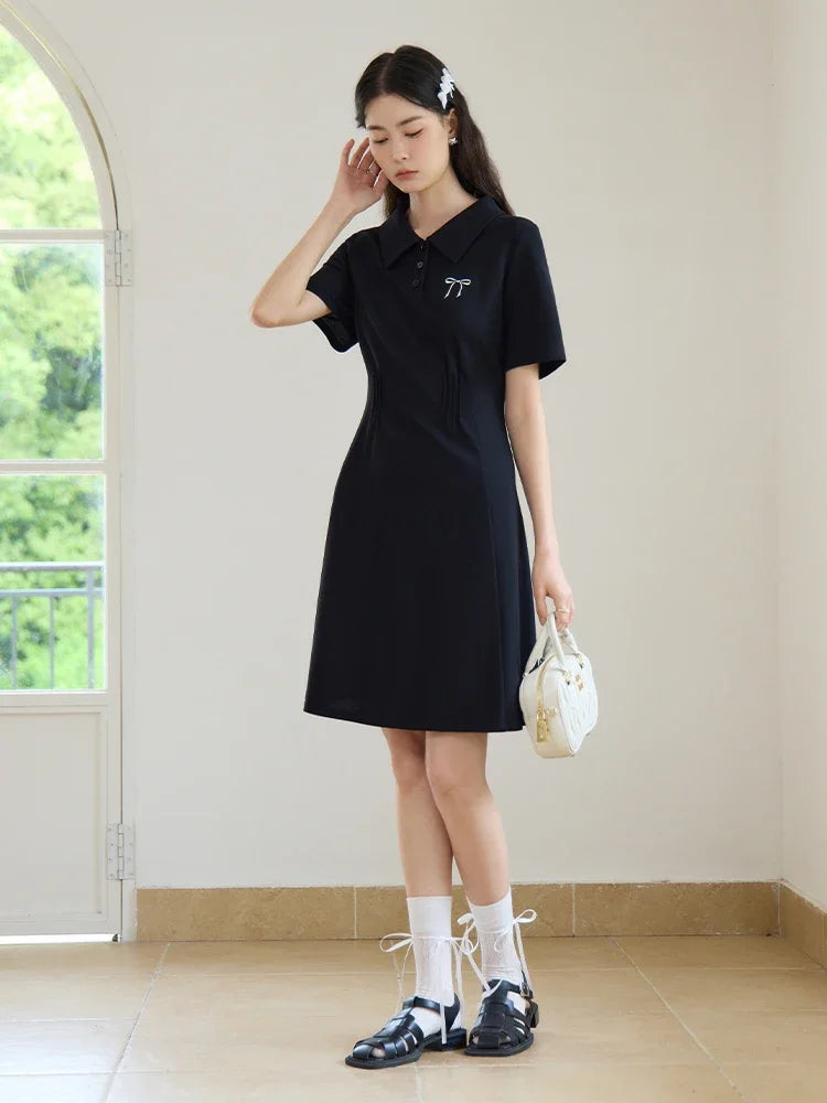 DUSHU Academy Style Fashionable Dress Summer 2024 New Casual Slimming POLO Casual Loose Women White Dress 24DS82481