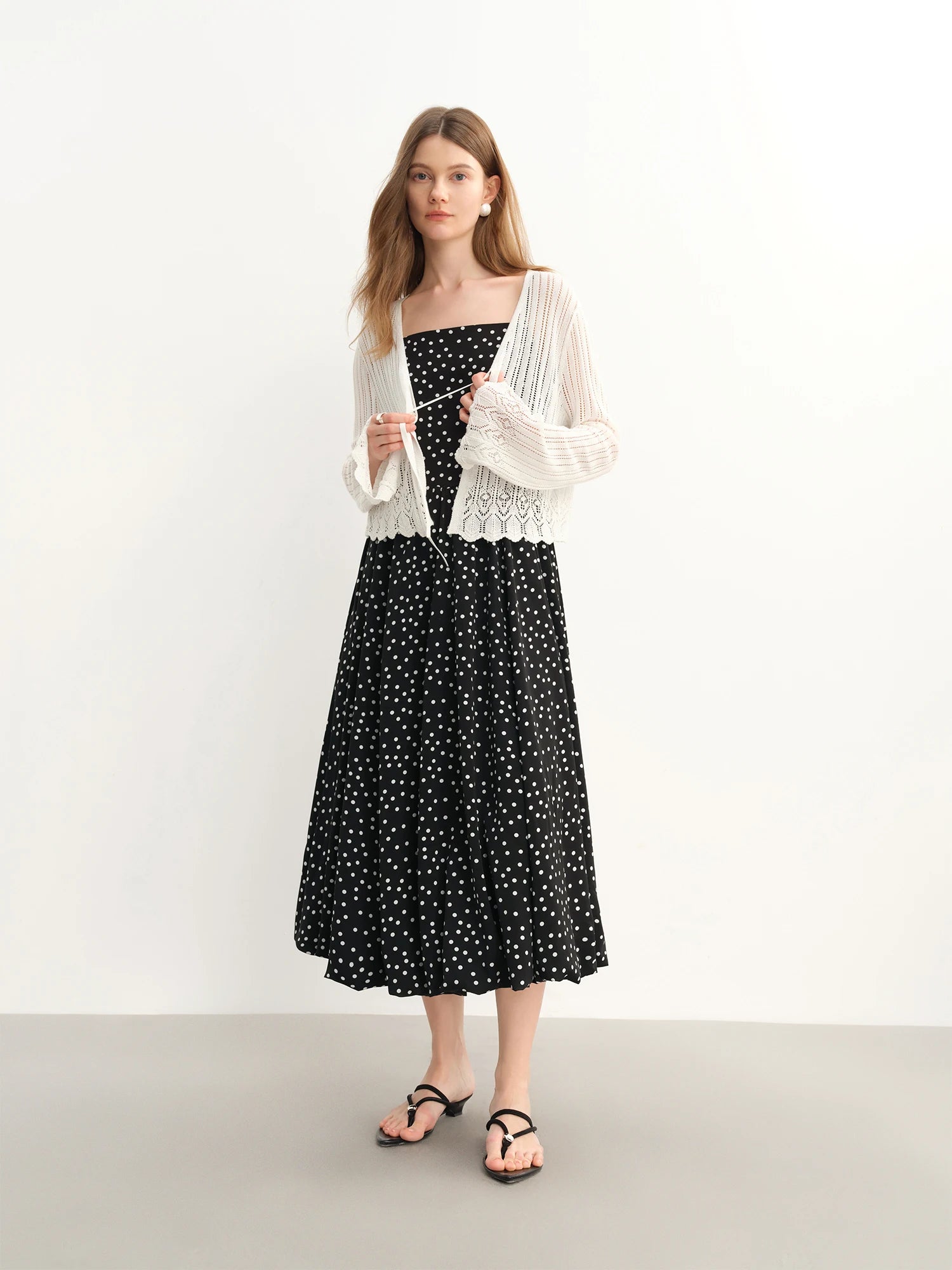 DUSHU Plus Size Women Retro French Wave Dot Strapless Dress 2025 Summer Black Dots Slimming Skirt Black Elegant Dress 25DS82824
