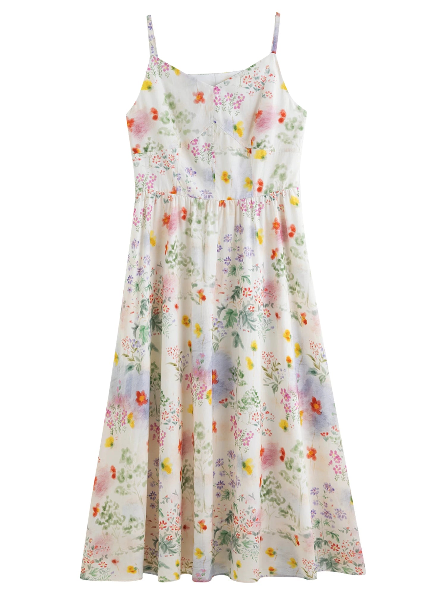 DUSHU 2025 Summer Women's Floral Strappy Dress - Resort Style Slimming Silhouette Lightweight Flowy Midi for Beach Vacations
