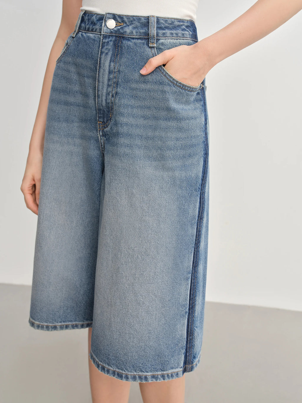 DUSHU Plus Size Women's Casual High-Waisted 7/8 Length Wide-Leg Jeans - 2025 New Arrival Jeans 25DS82853