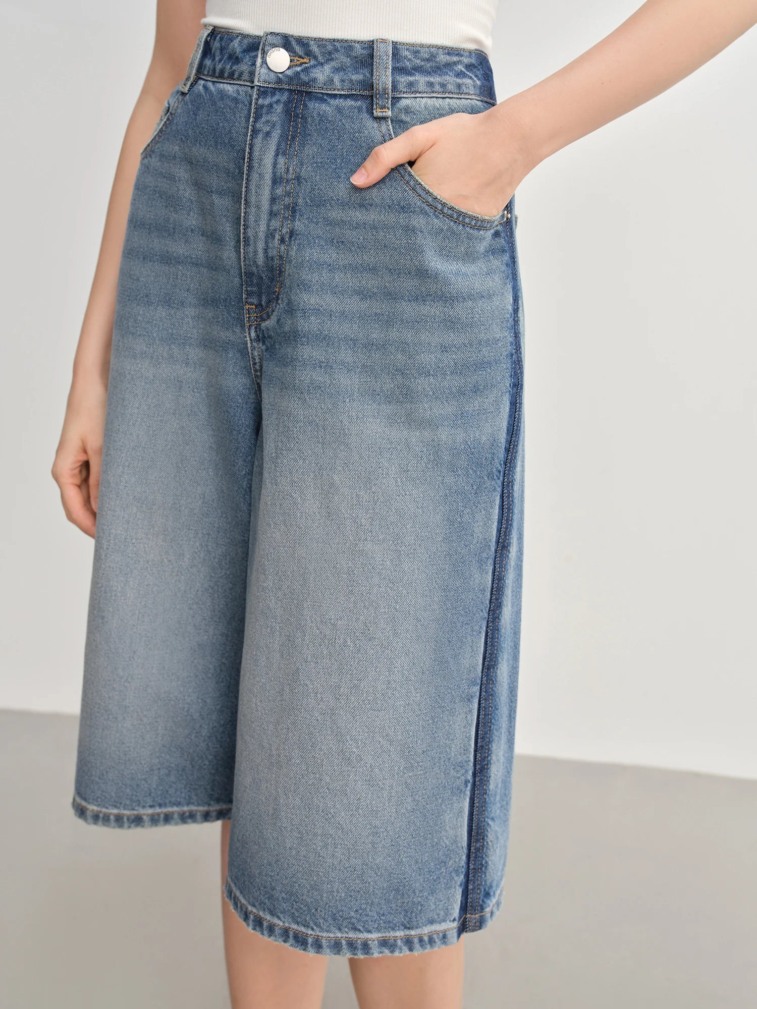 DUSHU Plus Size Women's Casual High-Waisted 7/8 Length Wide-Leg Jeans - 2025 New Arrival Jeans 25DS82853