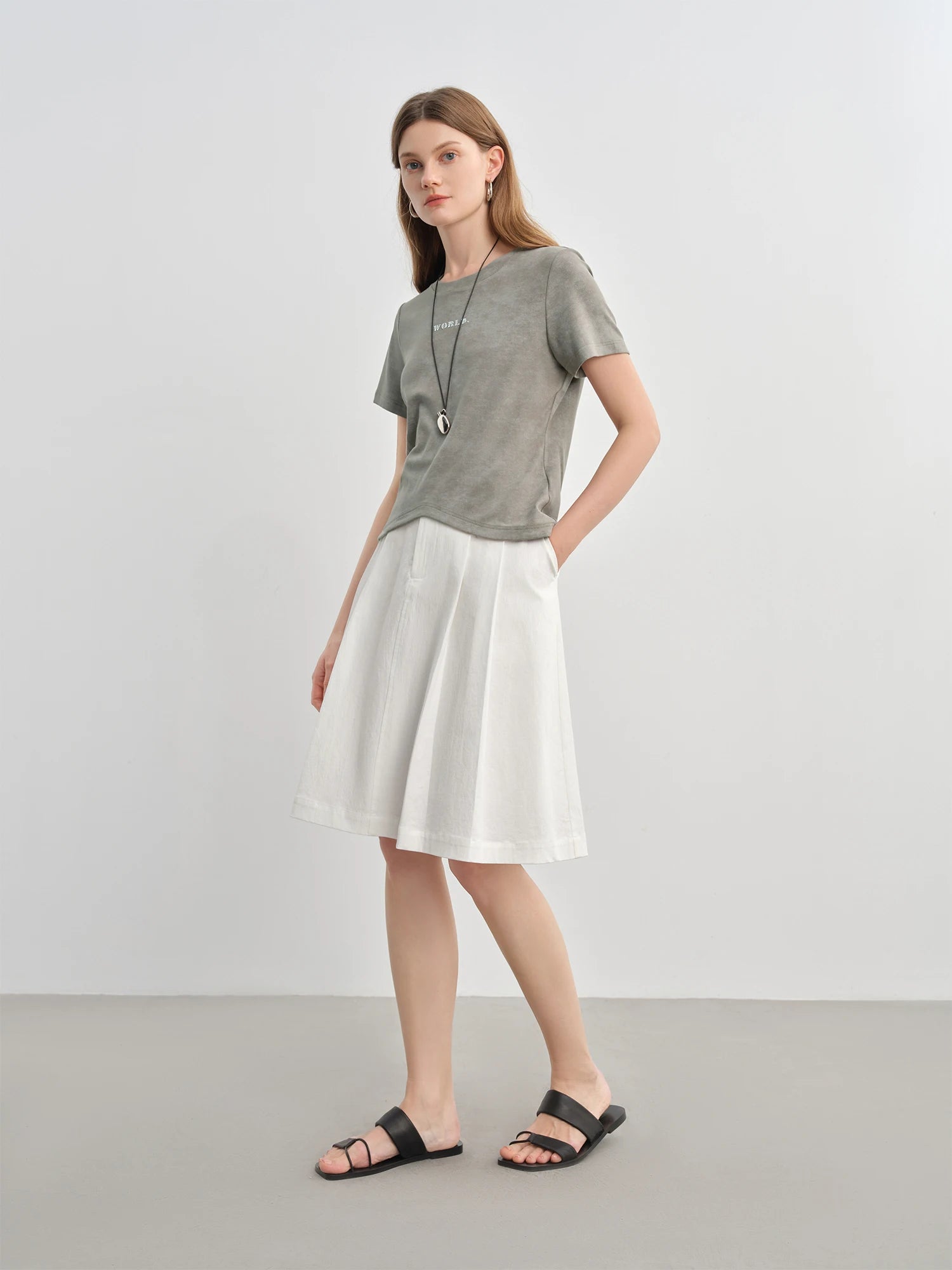 DUSHU Plus-Size Women's Vintage Dyed Letter Print Fitted T-Shirt with Sparkling Details - 2025 Summer Collection Tees 25DS82709