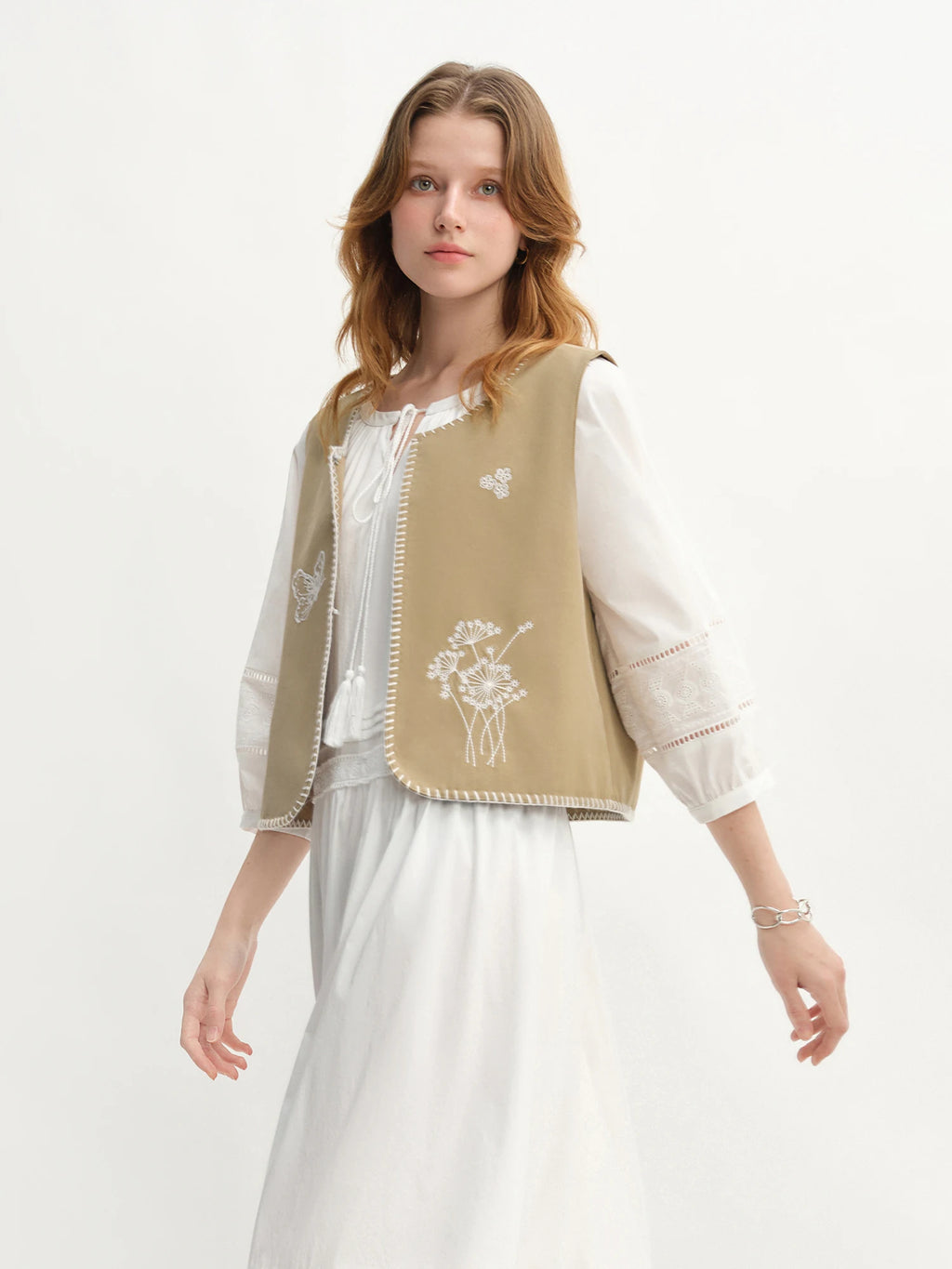 DUSHU Autumn 2025 Floral Embroidered Vest - Chic Sleeveless Layering Piece Office Ready Women Casual Top