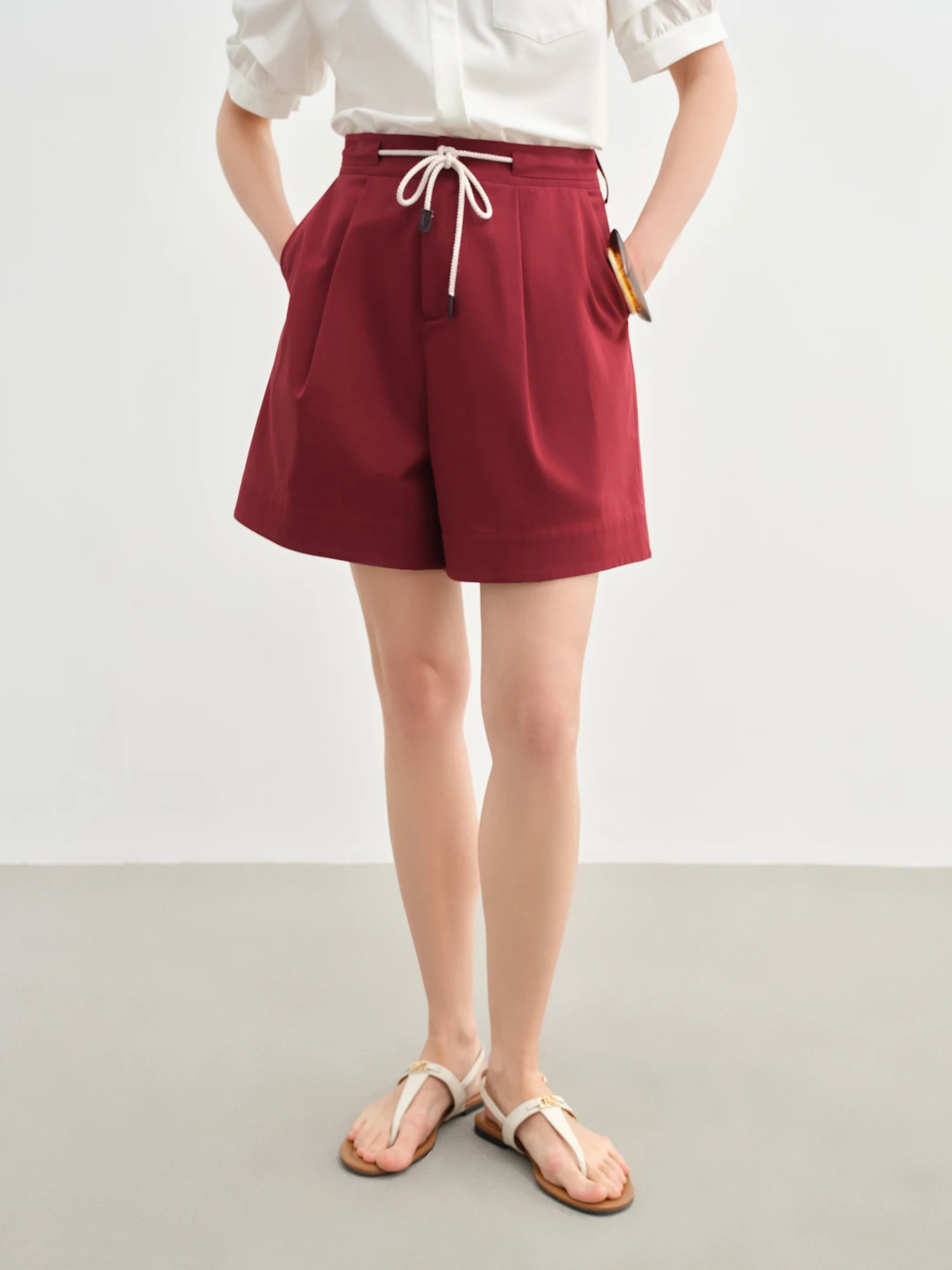 DUSHU Tencel Cotton White Pants New Summer Versatile Loose Wide-leg Shorts Drawstring Casual Pants 25DS82731