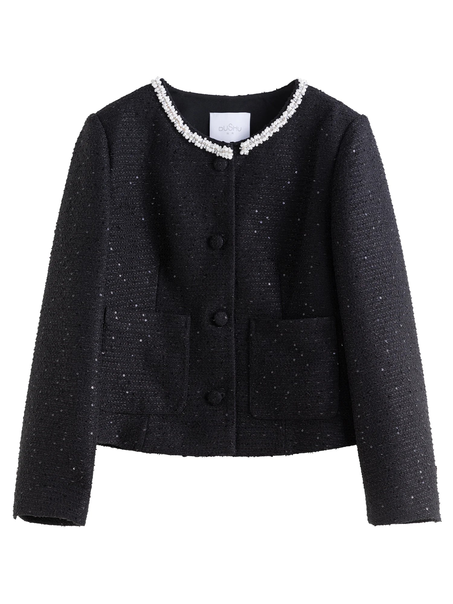 DUSHU Handmade Beaded Lace Elegant Suit For Women 2024 Autumn New Design Female Coat Skirt Shirt Chic Suit Office Outfit