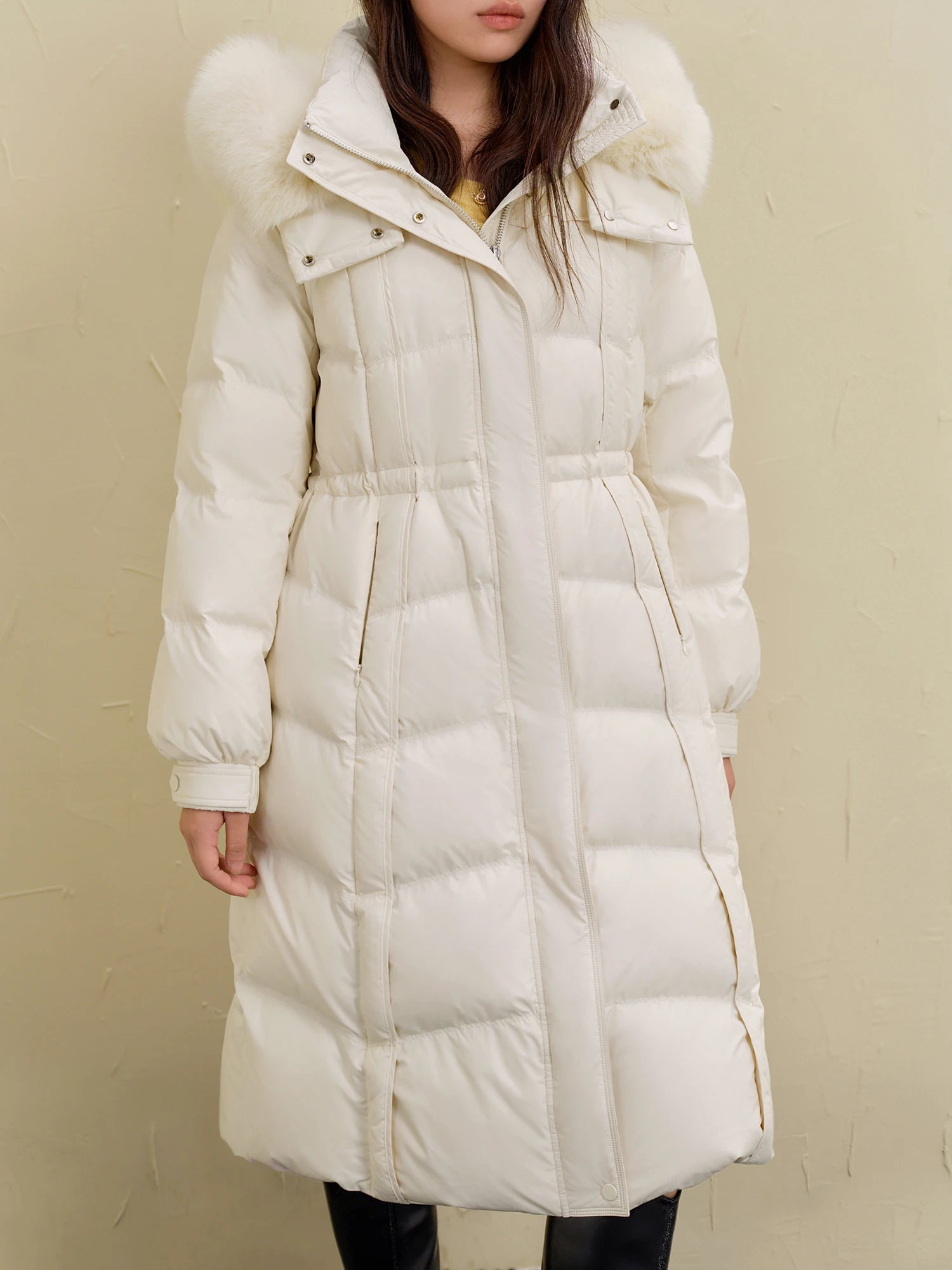 DUSHU 206.7G Filling Amount Women Down Coat Winter New Design Fox Fur Collar Thickened Mid-length Hooded Down Jacket 24DS84203