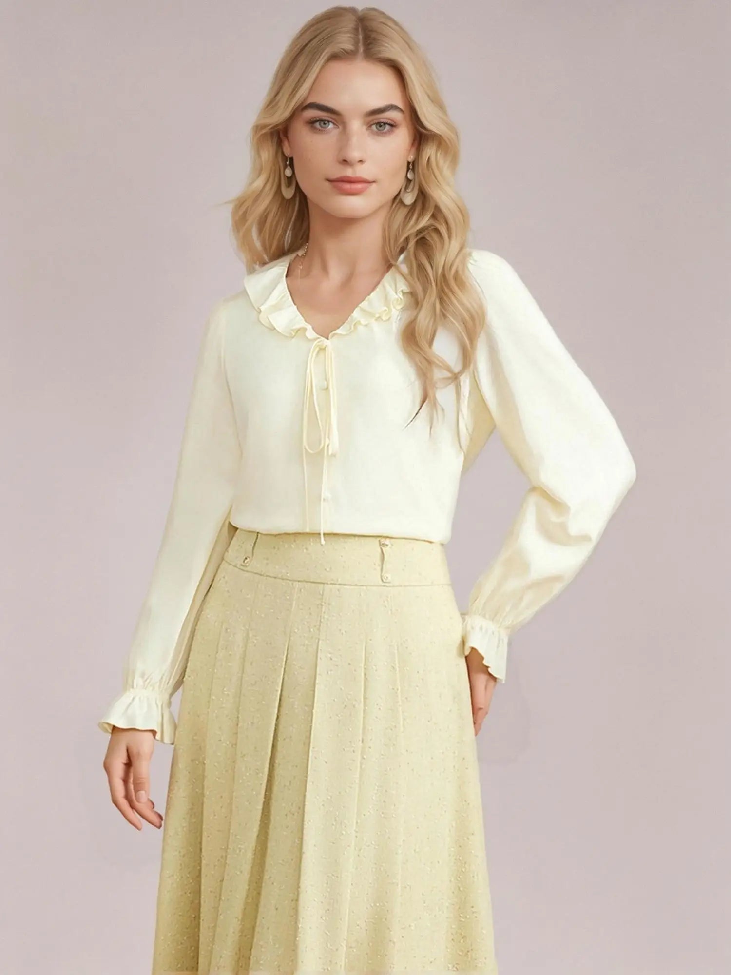 DUSHU Plus Size Shirt Skirt Vest Set For Women 2025 Spring New Design Three-pieces Yellow Suit Elegant Female Holiday Outfit