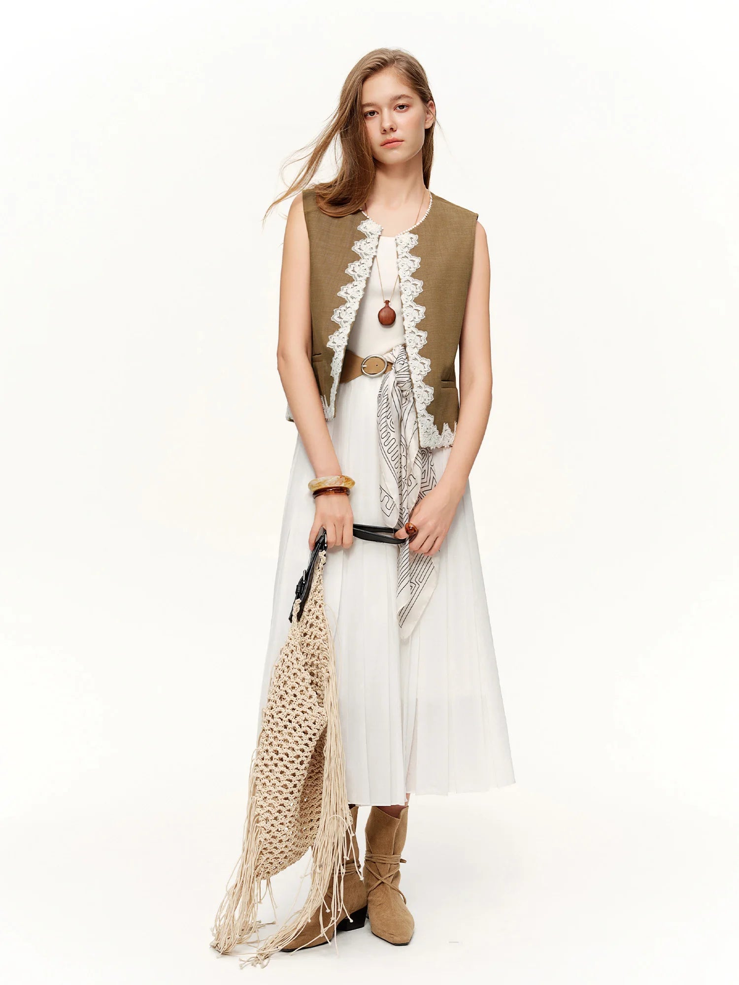 DUSHU Holiday Embroidered Dress 2026 Spring New Style Long Sleeve Slim Waist French Retro White Dress Mid-calf Elegant