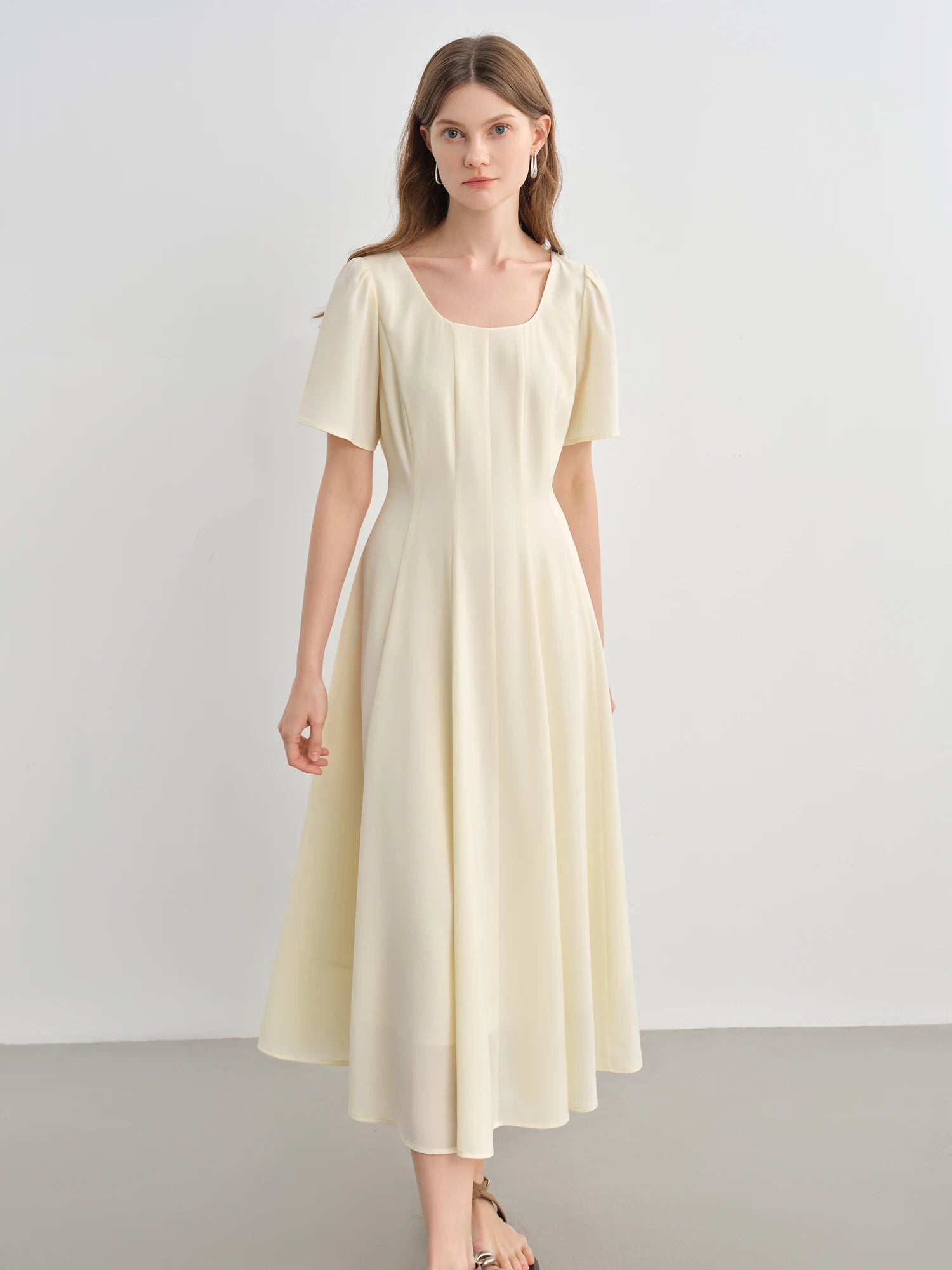 DUSHU [Line Carving Series] Fresh Three-color Gentle Temperament Dress 2025 Summer Design Dress 25DS82801