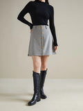 DUSHU Simple Style Elegant 53% Wool A-line Skirt for Women New Winter High-waist Slimming Temperament Mini-skirts Female