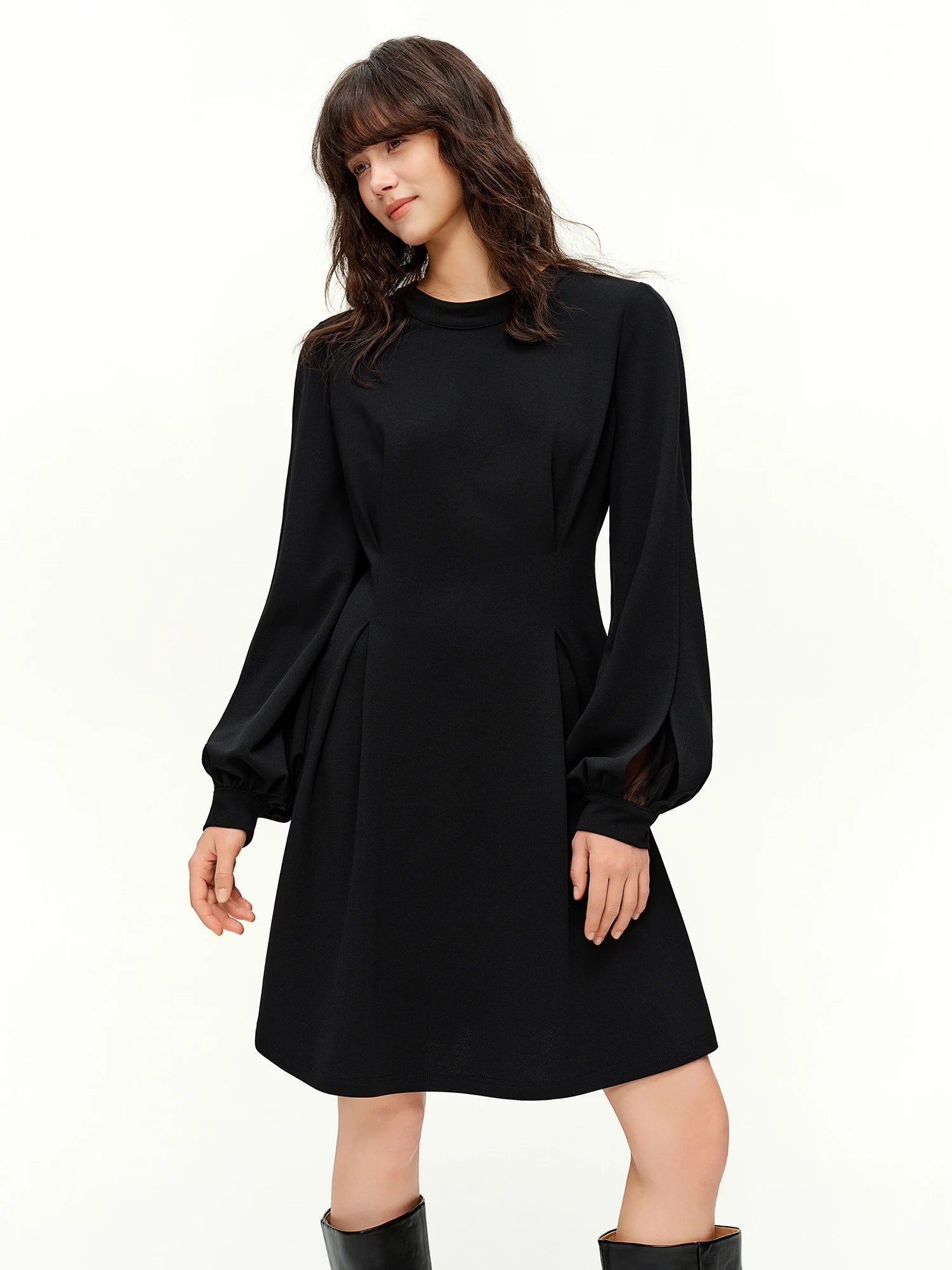 DUSHU 2026 Spring Women's French Waist Dress, Black Bodycon Mini Dress A-line Midi Dress Office Chic Retro Minimalist Style