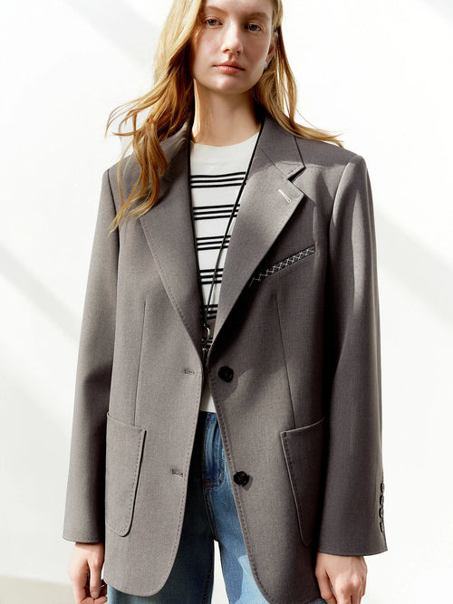 DUSHU 2026 Plus Size Spring New Women's Classic Oversized Blazer, Wide Shoulder Structured Jacket, Y2K Retro Office Chic Coat