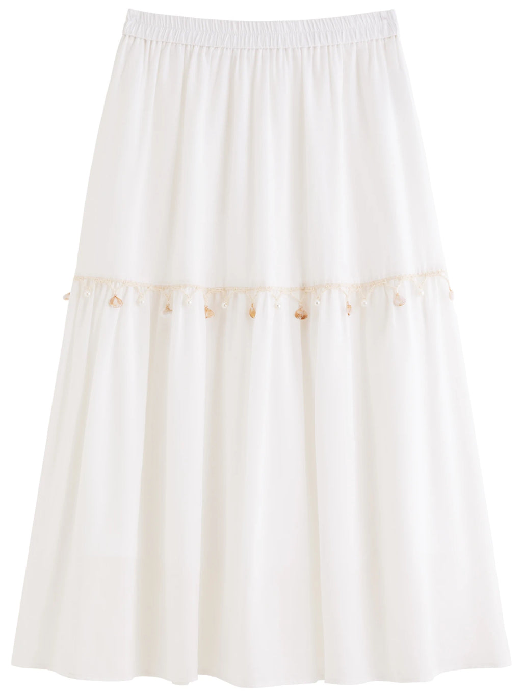 DUSHU Holiday Style Women Wave Playful Skirt Shell Lace Travel Long Skirt 2025 New Arrival A-line Umbrella Skirt 25DS82748