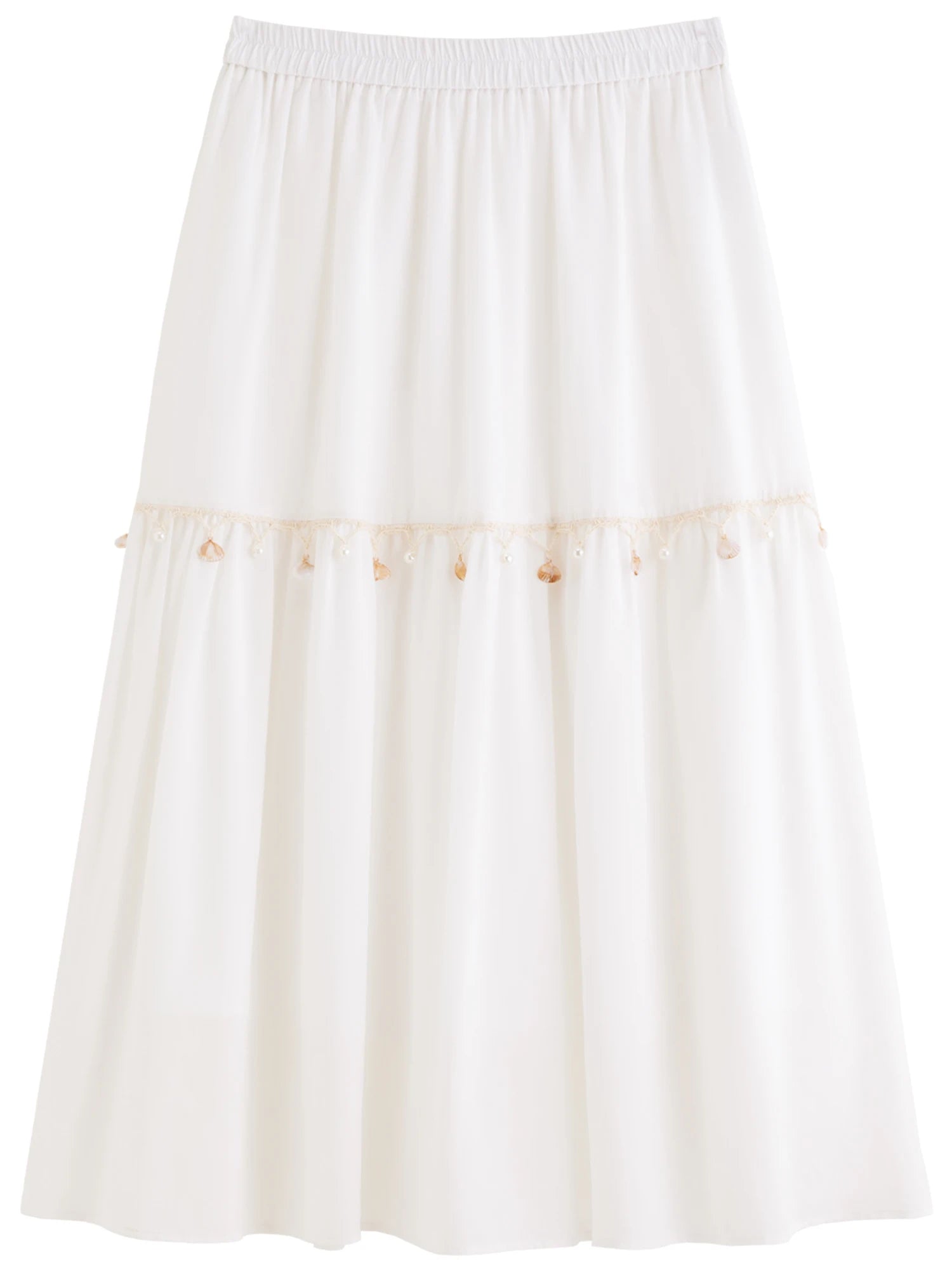 DUSHU Holiday Style Women Wave Playful Skirt Shell Lace Travel Long Skirt 2025 New Arrival A-line Umbrella Skirt 25DS82748