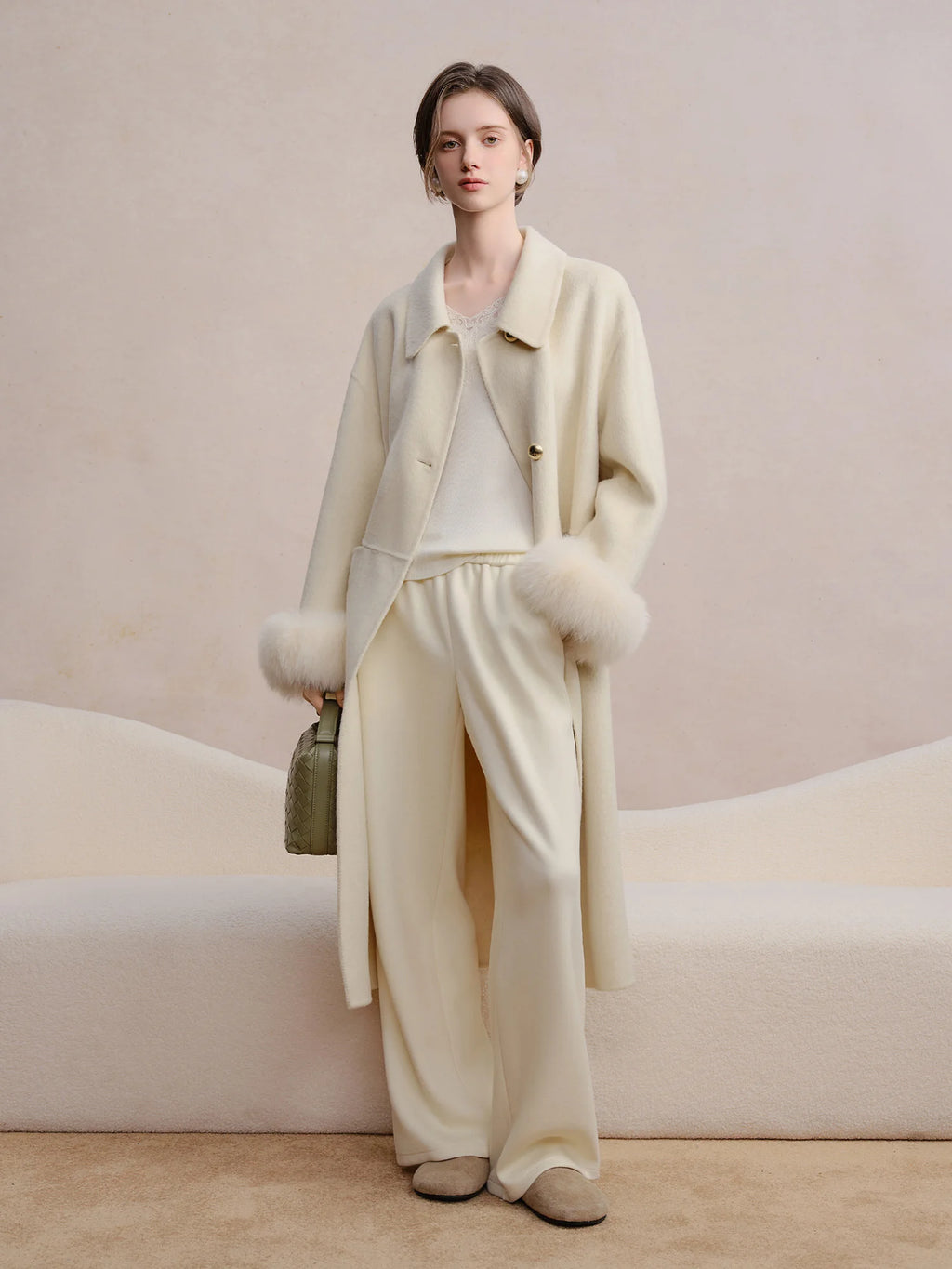 DUSHU Plus Size Women's Detachable Collar Double Faced Wool Coat 2025 Winter Swan Style Tweed Overcoat Elegant Casual Outerwear