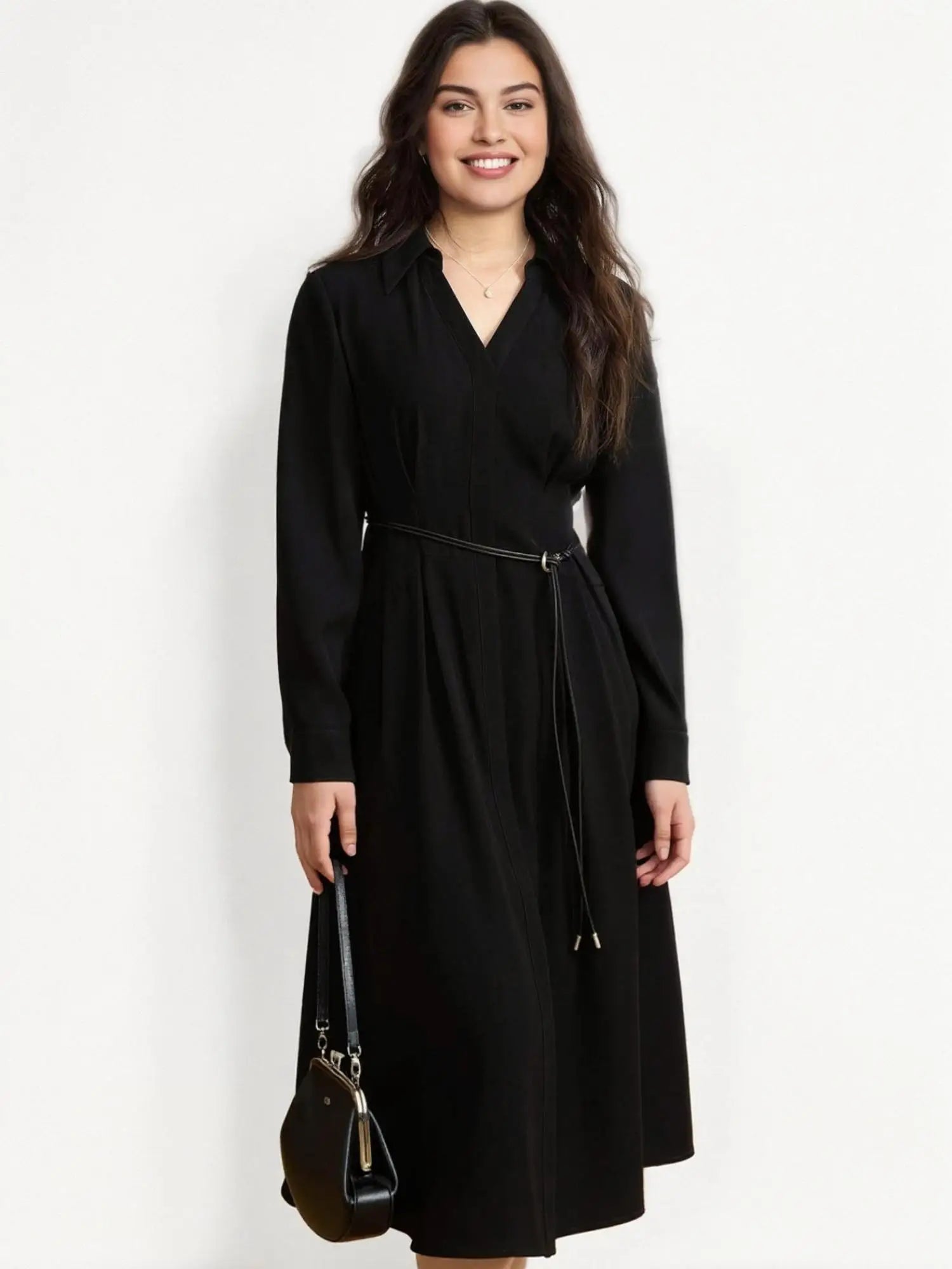 DUSHU Plus Size Office Lady Dress 2025 Spring New Product Temperament Waist Cinching Dress Casual Loose Dress 25DS81260