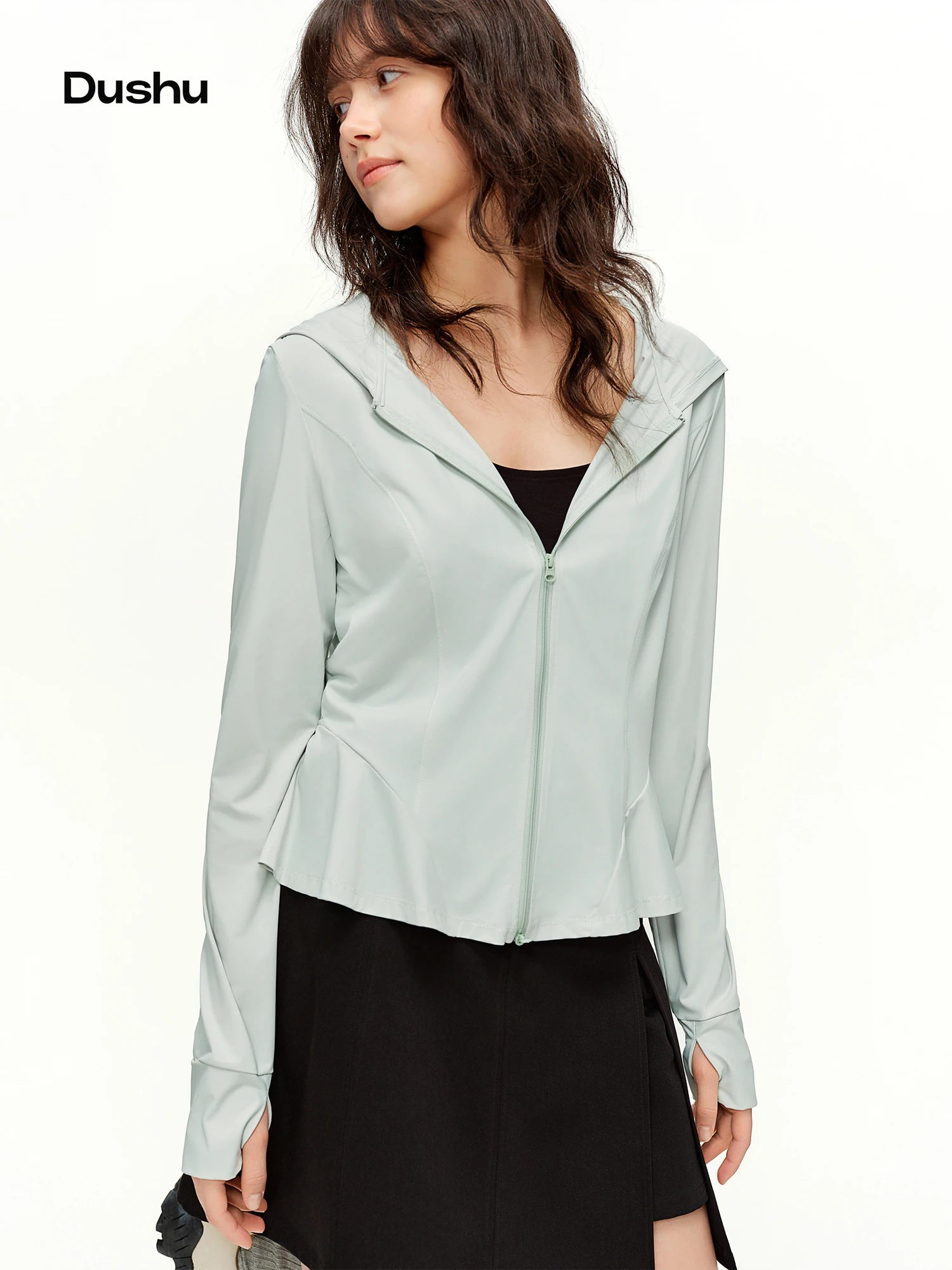 DUSHU Slimming Ruffled Hem Sun Protection Cardigan 2026 Spring Candy Color Sun Protection Clothing Women's Breathable Coats