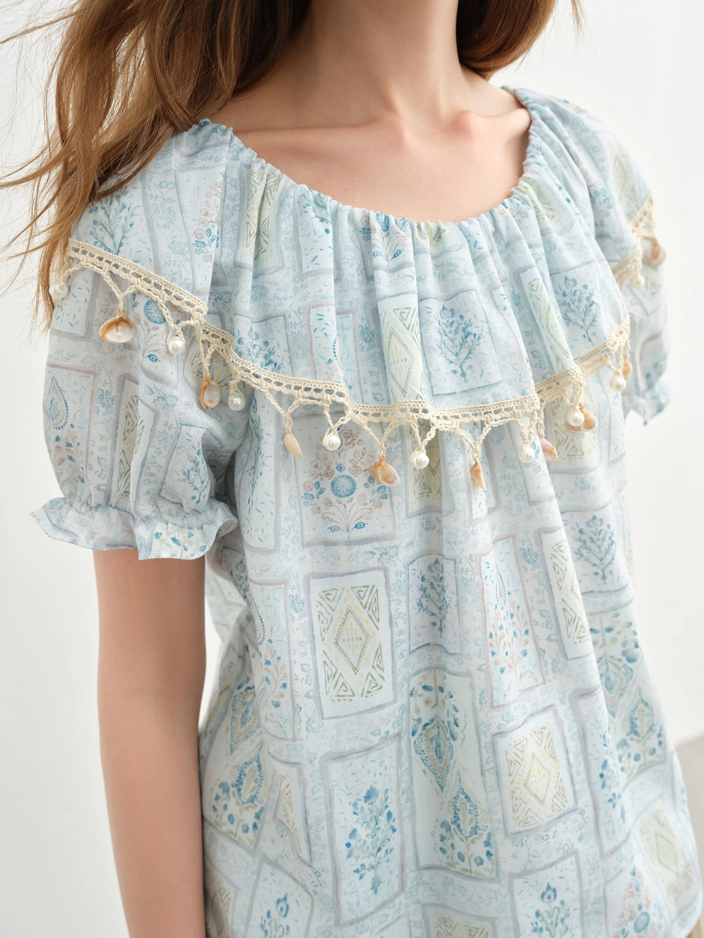 DUSHU Sweet Vacation Two-wear Blouse 2025 Summer New Sweet Romantic Two-wear Blouse 25DS82741