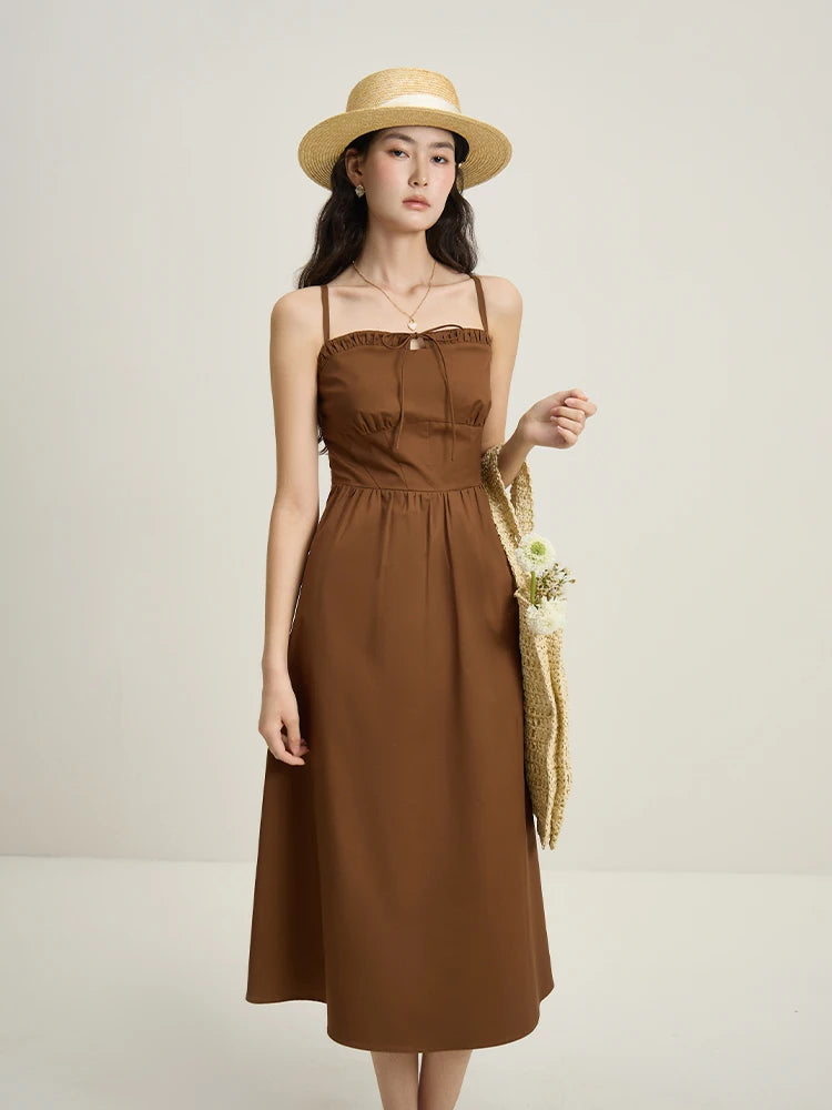 DUSHU Gentle Temperament Camisole Dress New High Waisted Slimming Holiday Style For Summer 2024 Green Women Dress 24DS82285