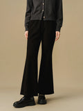 DUSHU Women Winter Black Trousers Elastic Waist Thicken Female Brown Cropped Pants Plus Size Elastic Flared Pant 24DS84471