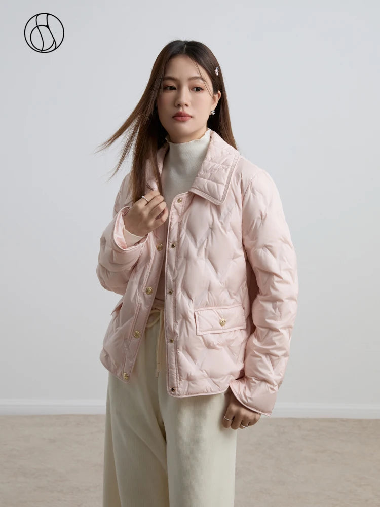 DUSHU 103G Filling Amount Women Lightweight Down Coats Winter Temperamant Short Pink Female Down Jackets 23DS84107