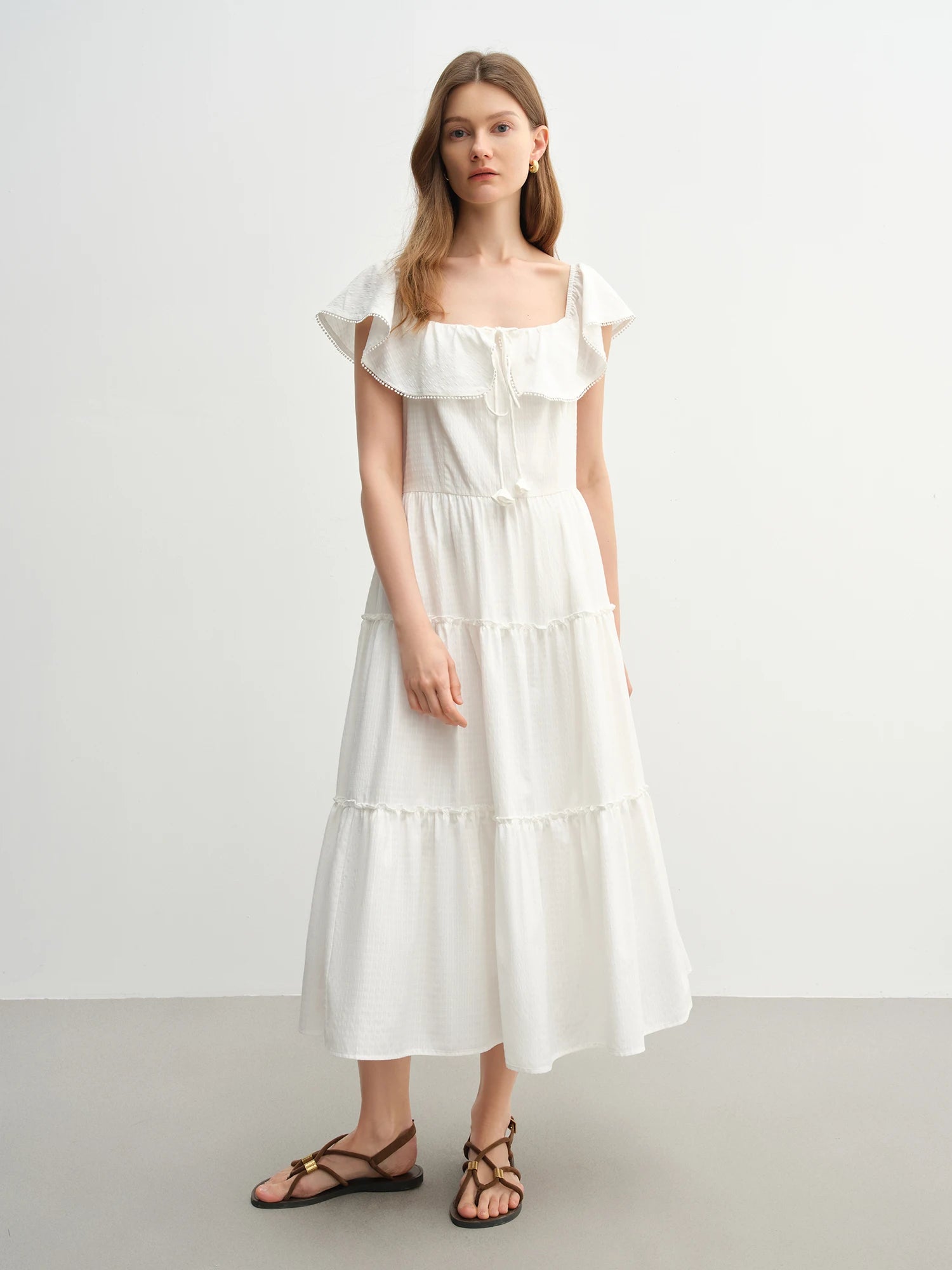 DUSHU Plus Size Ruffled Cake Shape Pink White Dress For Women 2025 Summer New Arrival Elegant French Style Long Dress 25DS82360