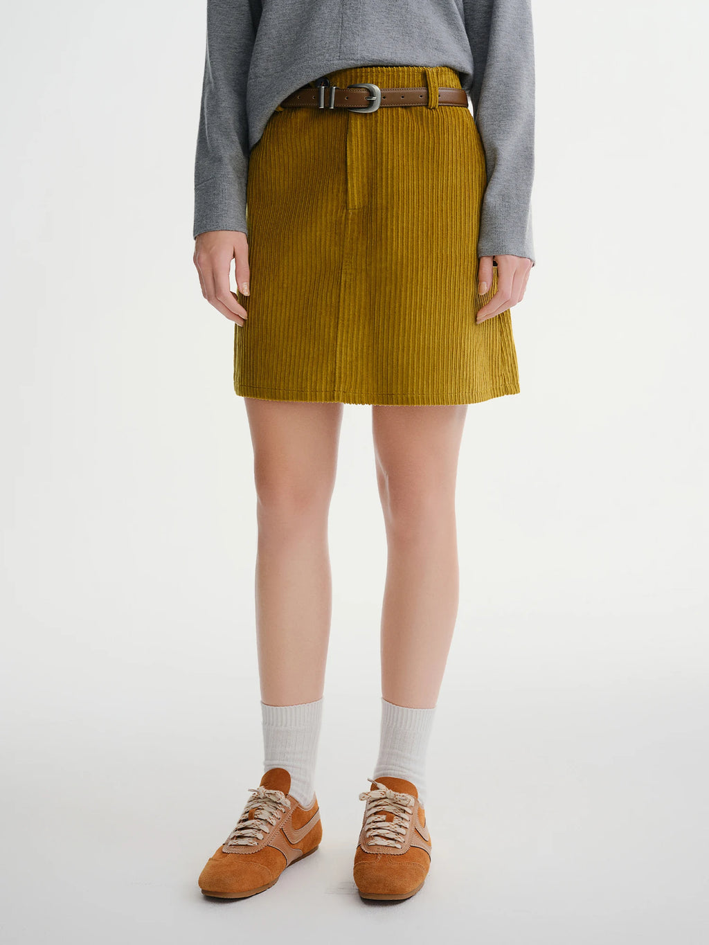 DUSHU Plus Size Women's High Waisted Ribbed Texture A-Line Skirt - 2025 Fall Winter New Arrival Modern Weekly Collection Skirts