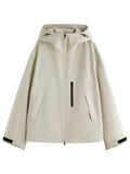 DUSHU Plus Size Women Outdoor Roaming Triple Protection Windproof Short Jacket Stand-Up Collar Hood Autumn 2025 New Arrival.