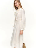 DUSHU Holiday Embroidered Dress 2026 Spring New Style Long Sleeve Slim Waist French Retro White Dress Mid-calf Elegant
