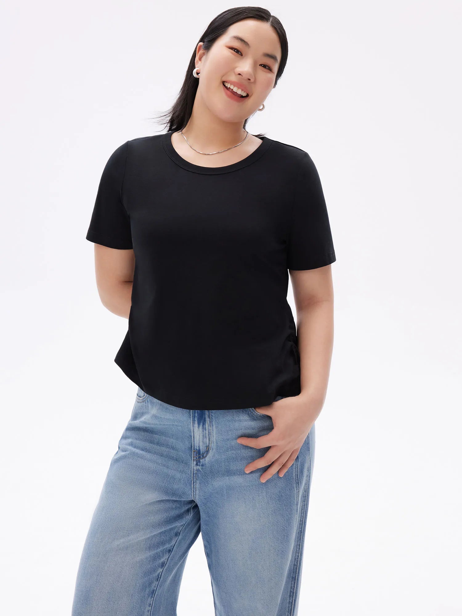 DUSHU Plus Size Loose Slim Casual Versatile Short-sleeved T-shirt for Women 2025 Summer New Arrival Three Colors Tops 25DS82033