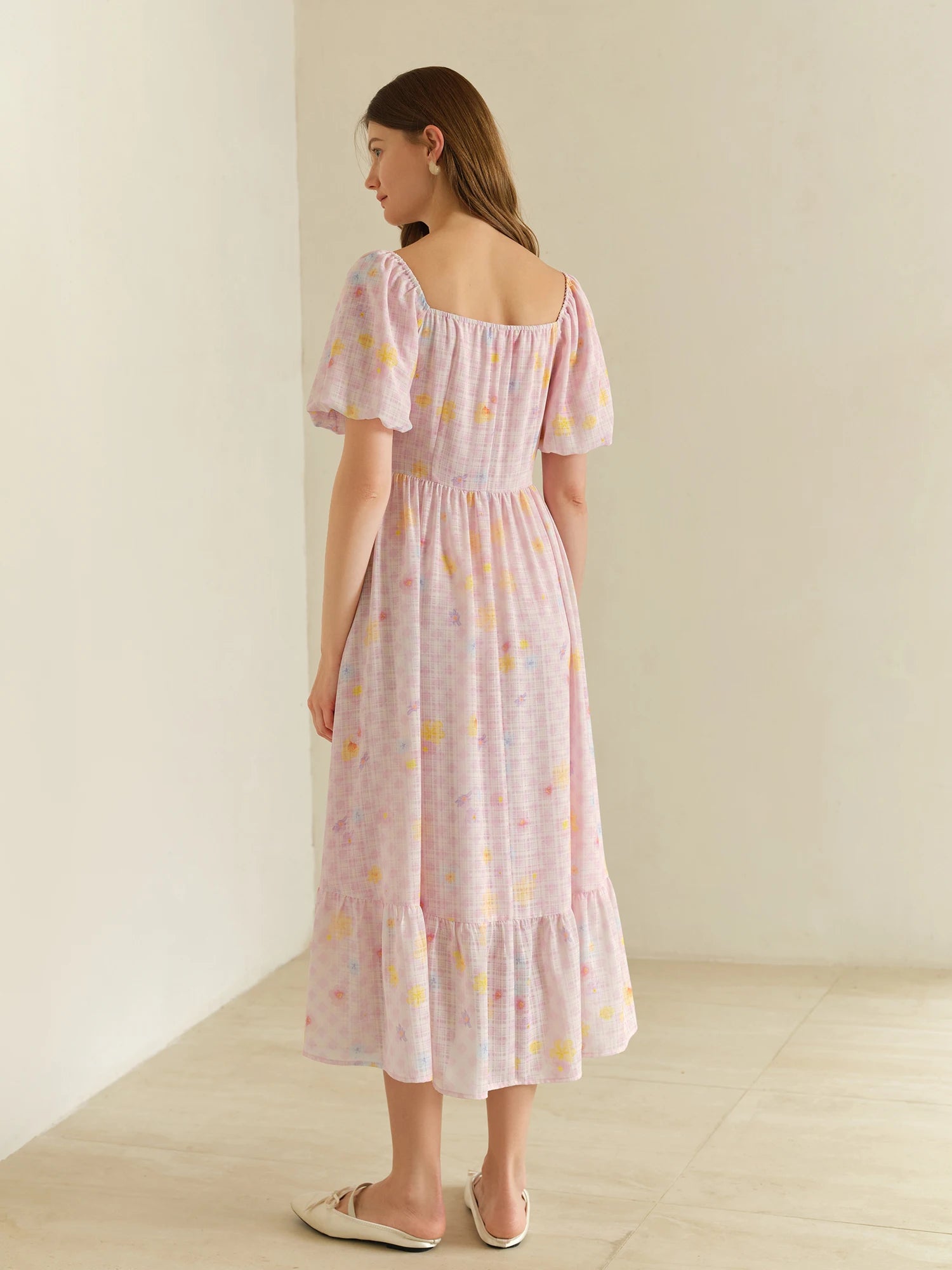DUSHU 2025 Summer Women's Checkered Sweetheart Dress - Elegant Floral Trim & Curve-Flattering Maxi for Chic Occasions Dress