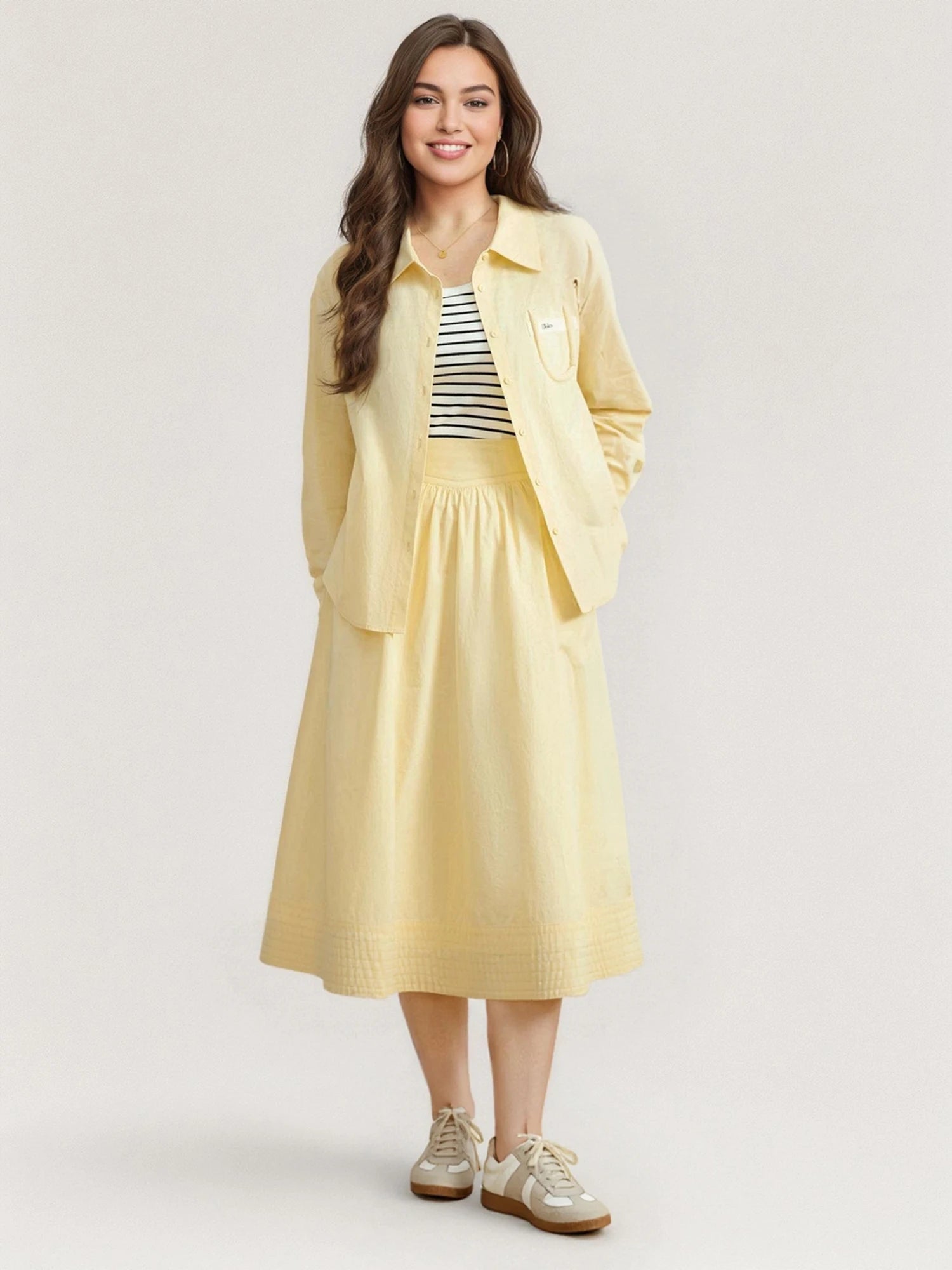 DUSHU Plus Size Loose Commuter Shirt Skirt Versatile Suit 2025 Spring Summer Top Skirt Casual Fashion Casual Two-piece Set